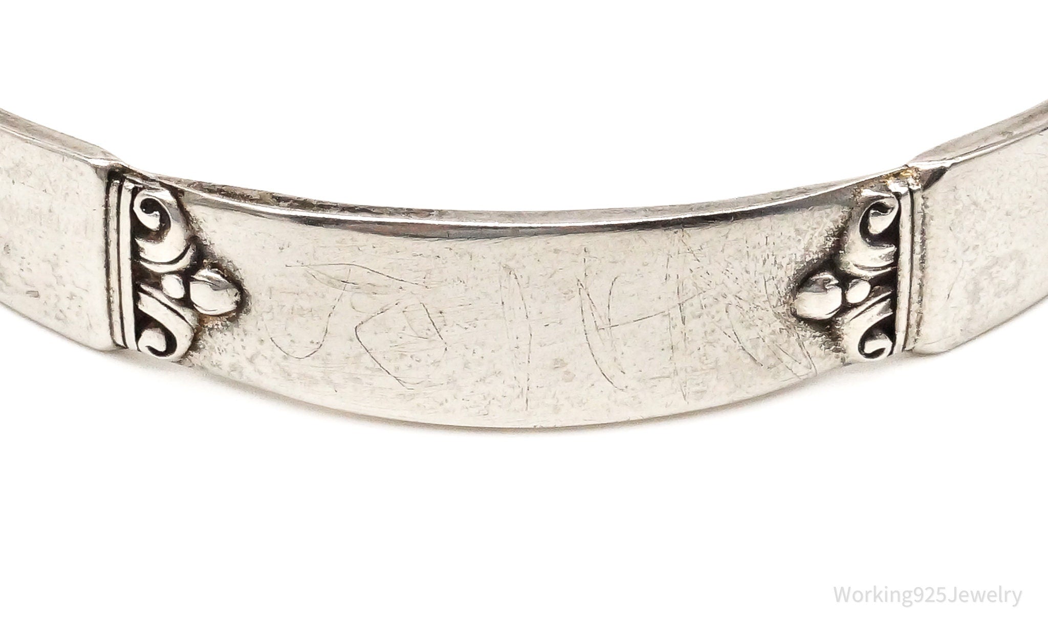 Antique Initials Name Plate Sterling Silver Cuff Bracelet