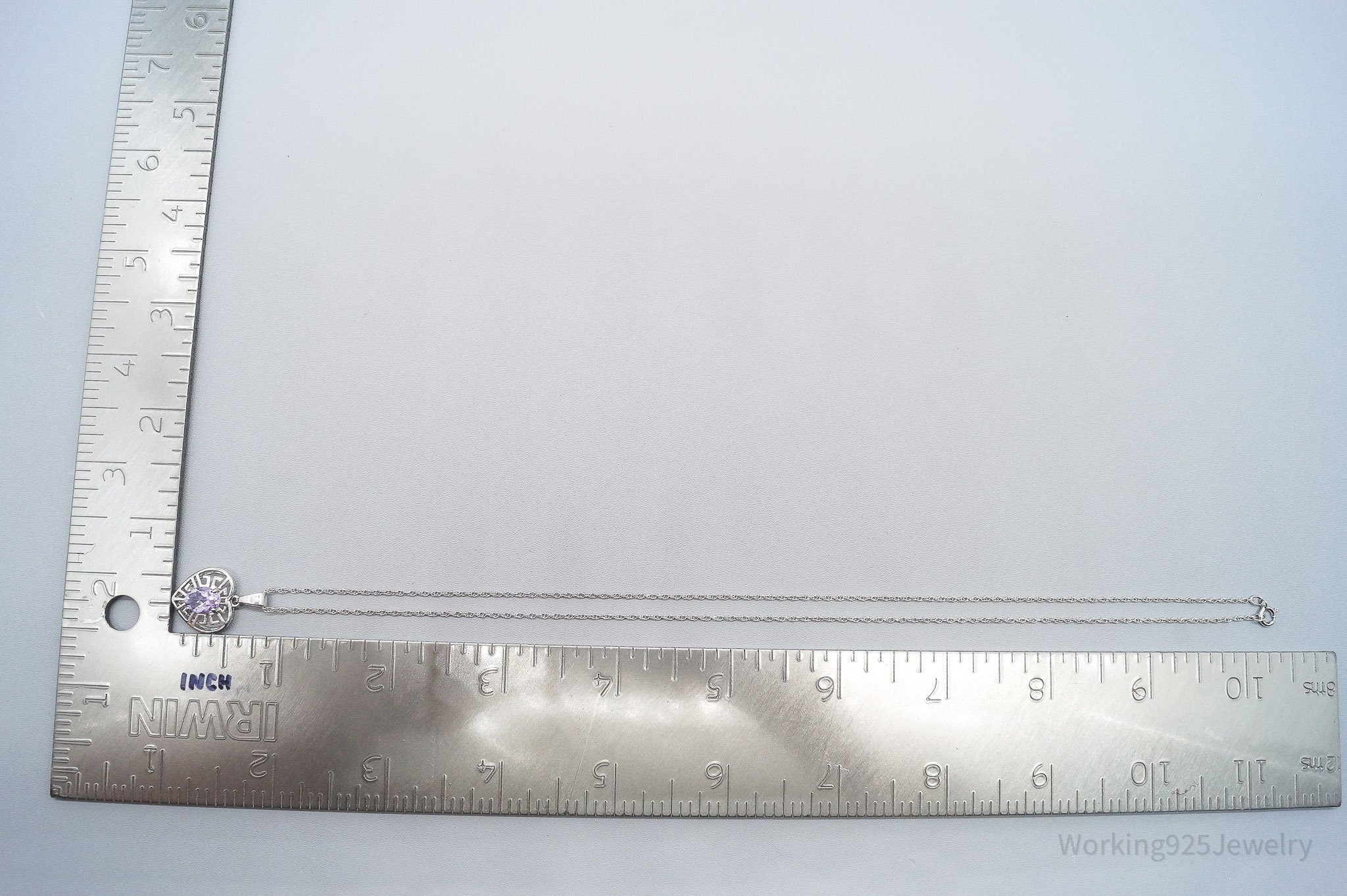 Vintage Amethyst Heart Sterling Silver Necklace 19"