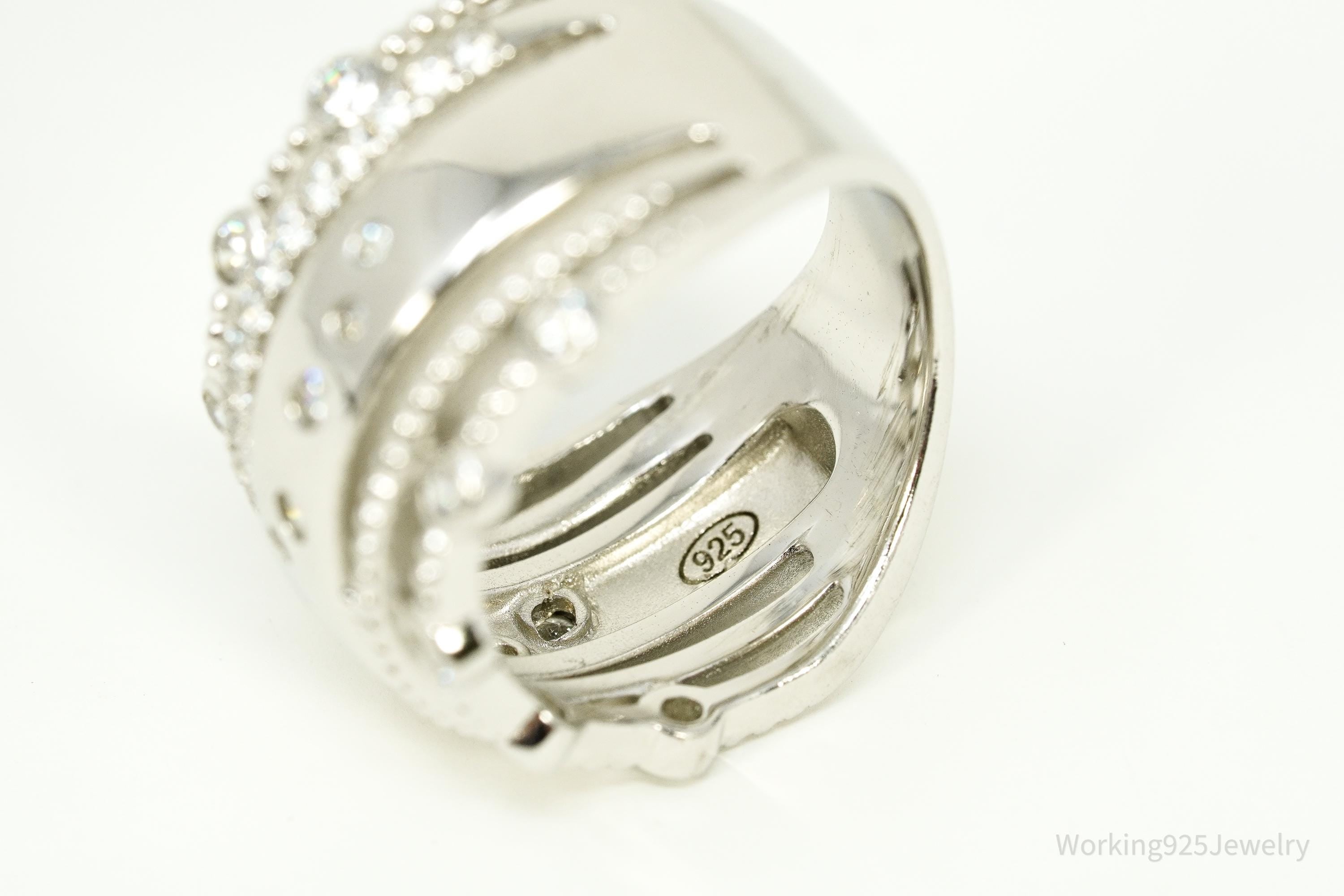 Vintage Cubic Zirconia Sterling Silver Band Ring - Size 6.25