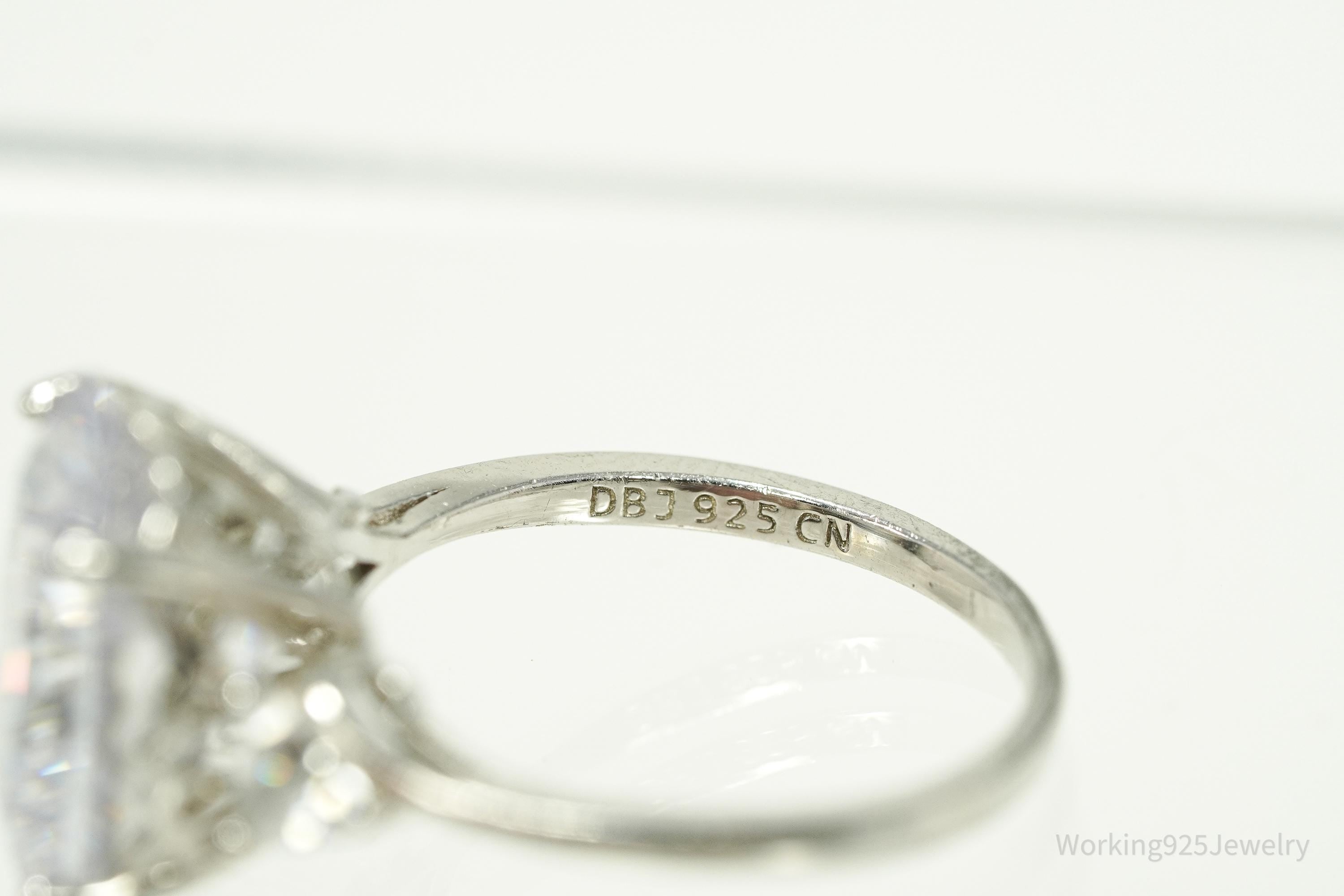 Vintage DBJ Large Cubic Zirconia Sterling Silver Ring - Size 7.25