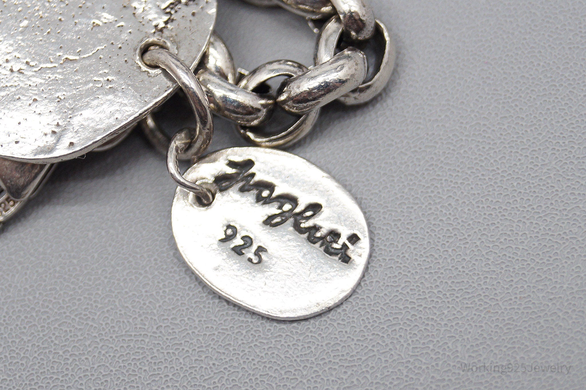 Vintage Designer Cursive E Sterling Silver Chain Bracelet - 7 5/8"