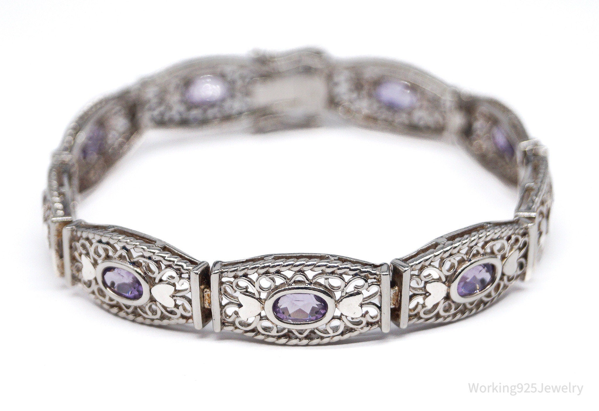 Vintage Purple Amethyst Sterling Silver Bracelet - 7.5"