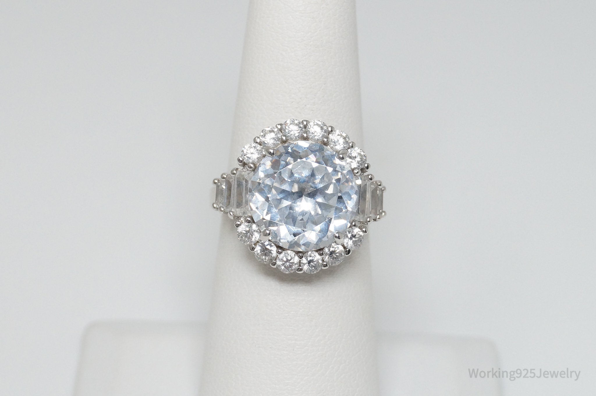 Vintage Art Deco Style Large Cubic Zirconia Sterling Silver Ring - Sz 6