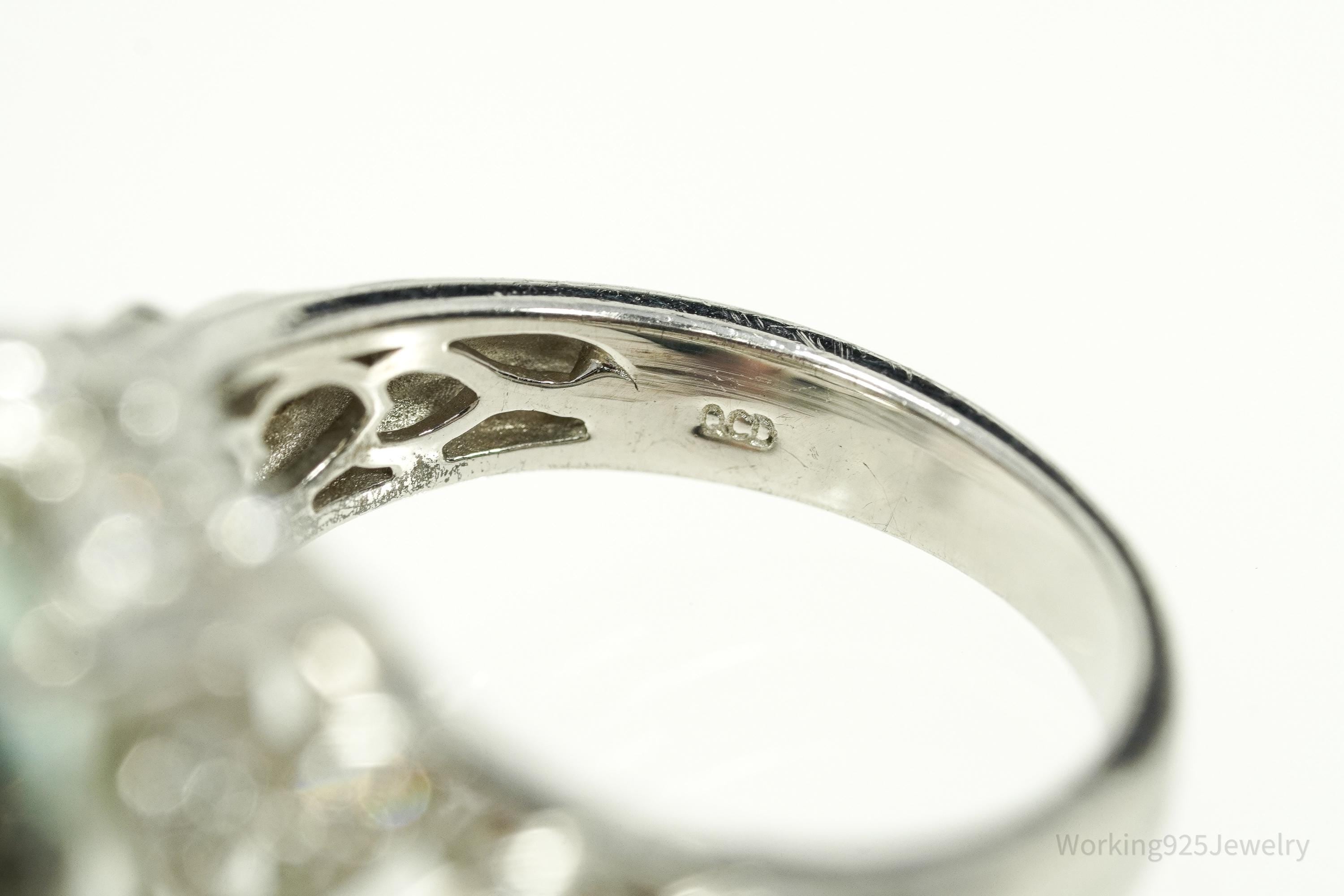 Vintage Prasiolite & Cubic Zirconia Sterling Silver Ring - Size 7.25