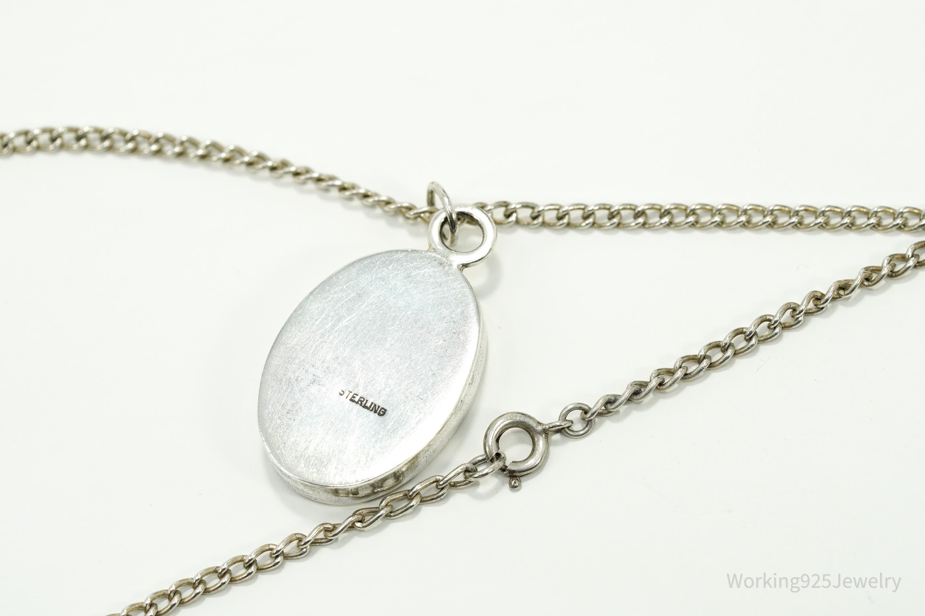 Vintage Agate Sterling Silver Necklace 18"