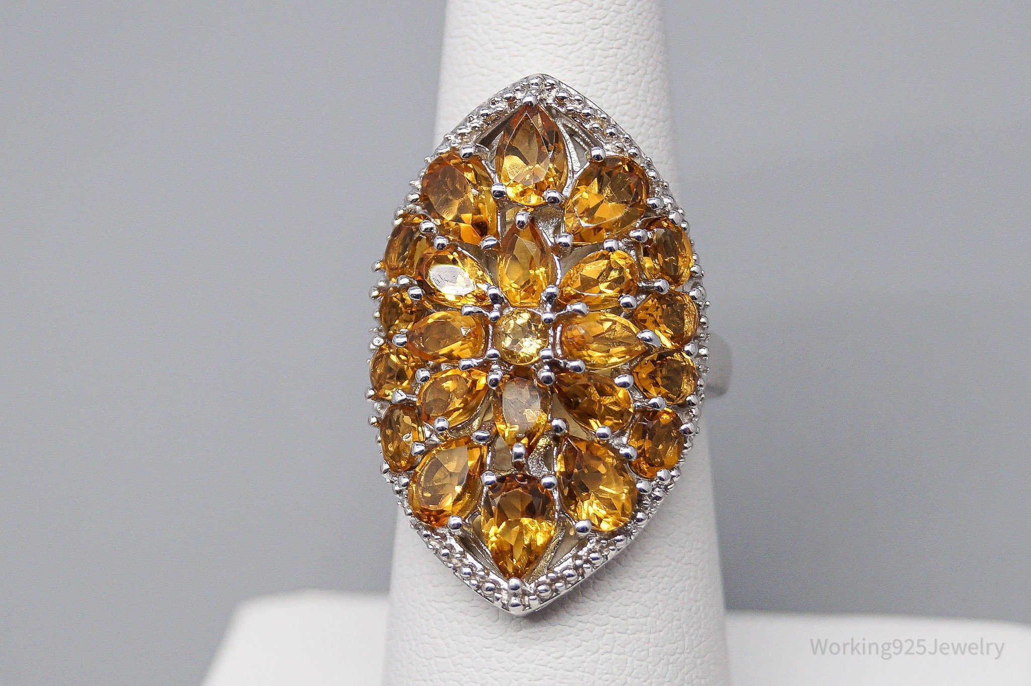 Vintage Citrine Sterling Silver Ring - Size 6.25