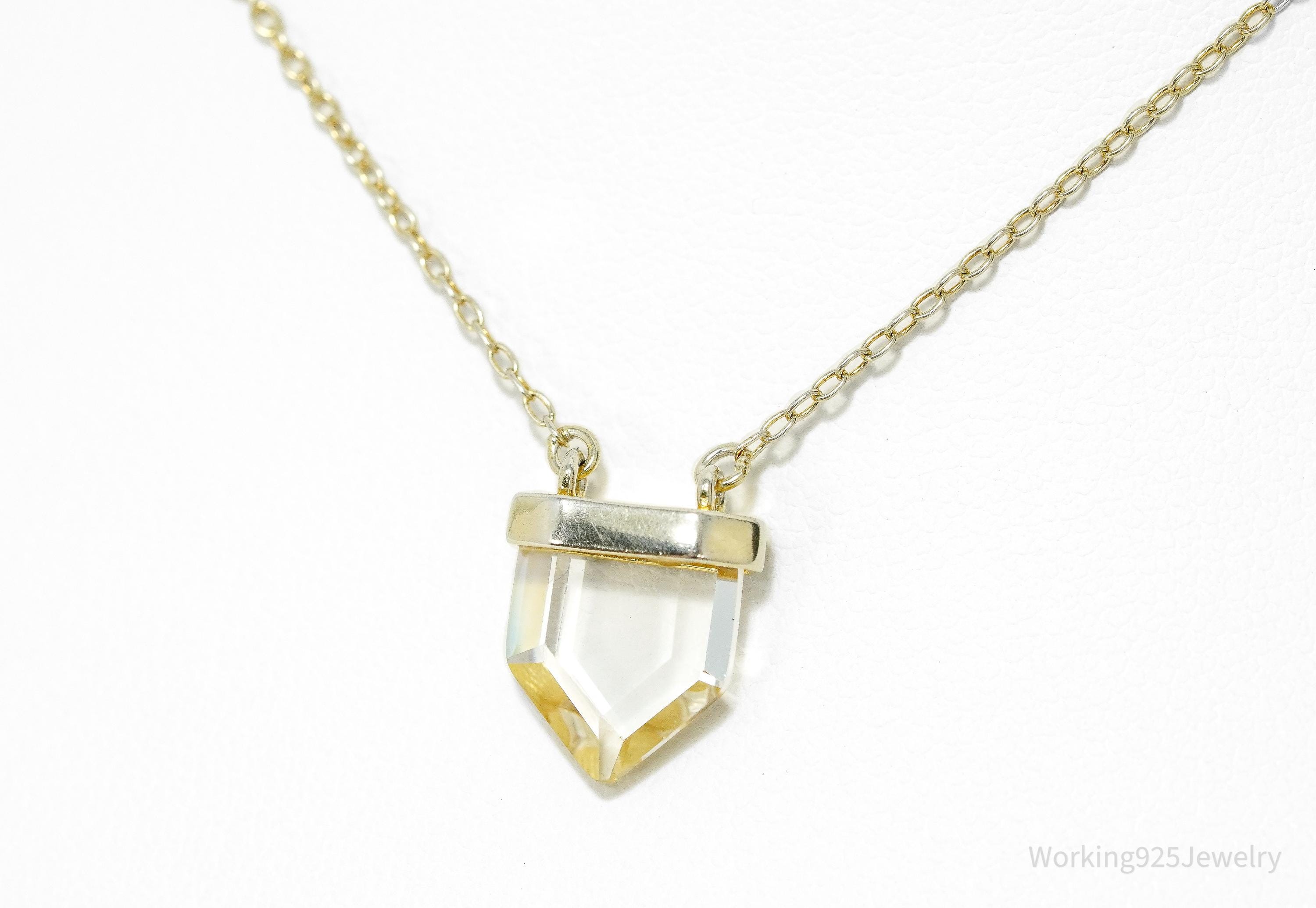 Vintage Clear Crystal Gold Vermeil Sterling Silver Necklace 19"