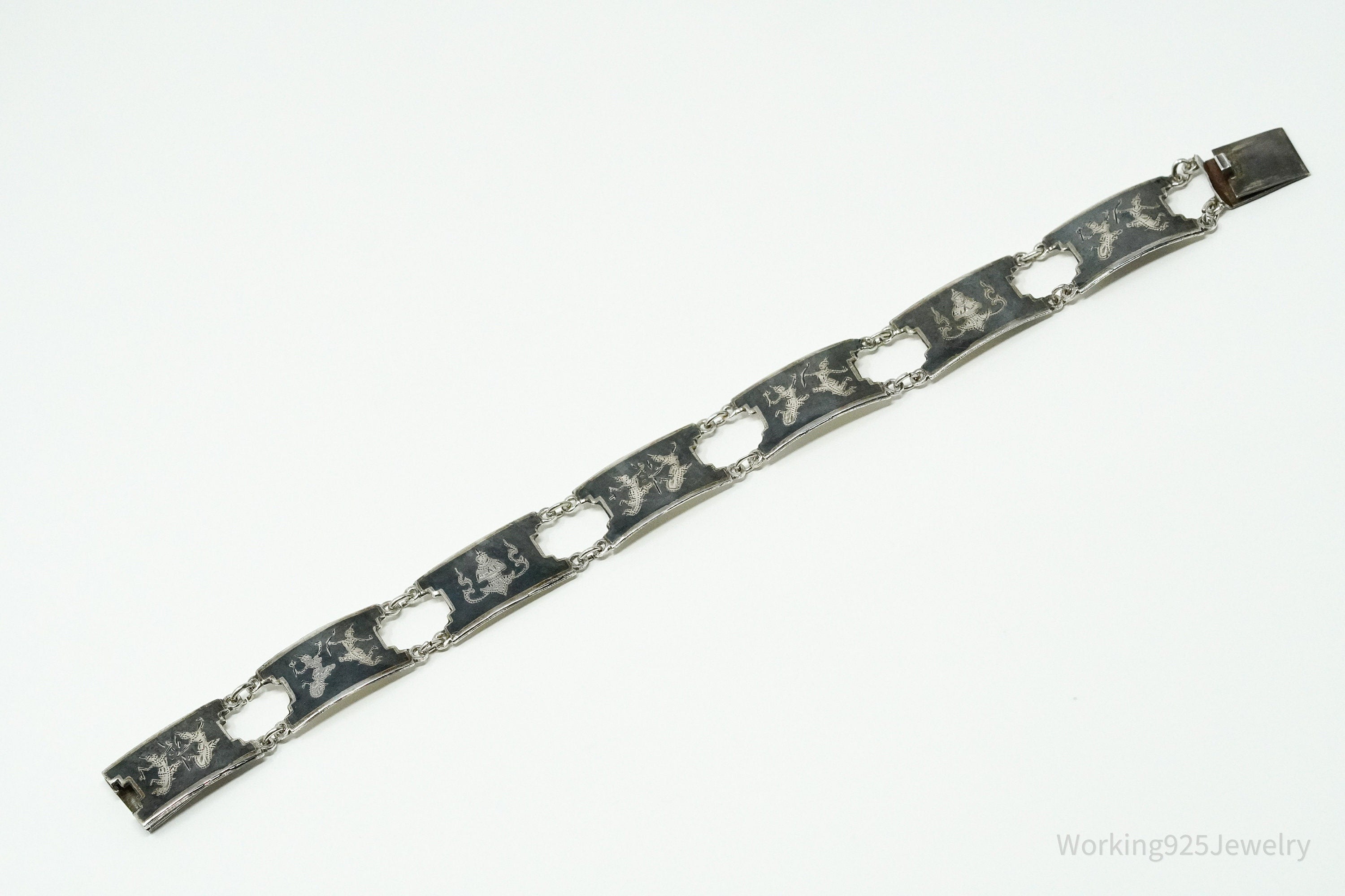 Vintage SIAM Enamel Lightening Dancers Sterling Silver Bracelet 7.25"