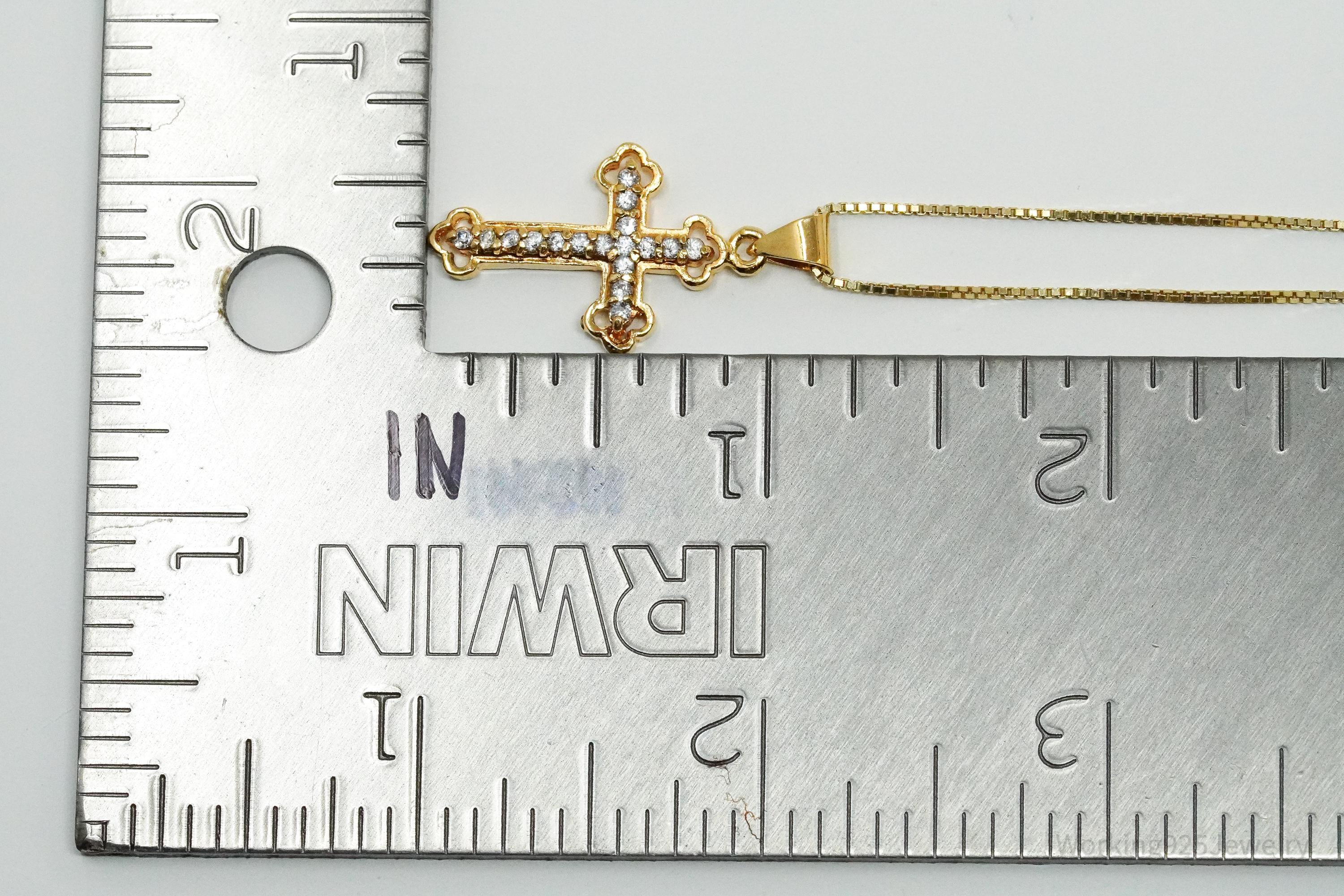 Vintage Cubic Zirconia Gold Over Sterling Silver Cross Necklace 22"