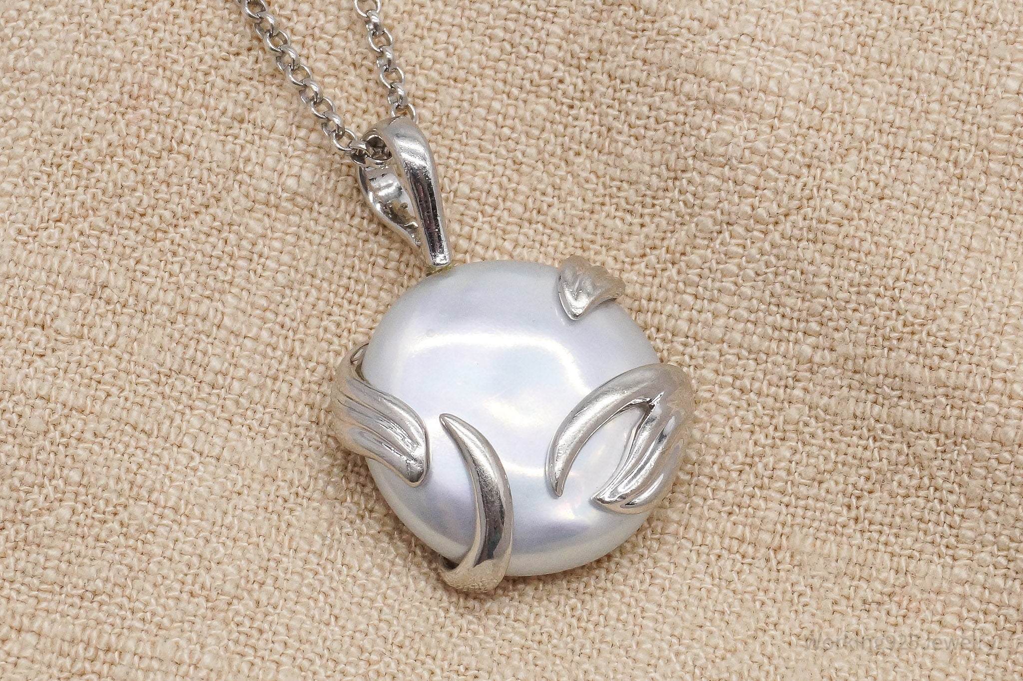 Vintage Honora Cultured Pearl Coin Vine Sterling Silver Necklace - 20"