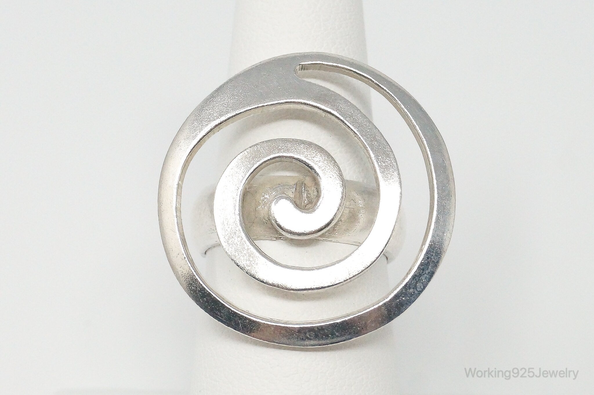 Vintage Modernist Style Sleek Large Spiral Sterling Silver Ring - Size 7.5