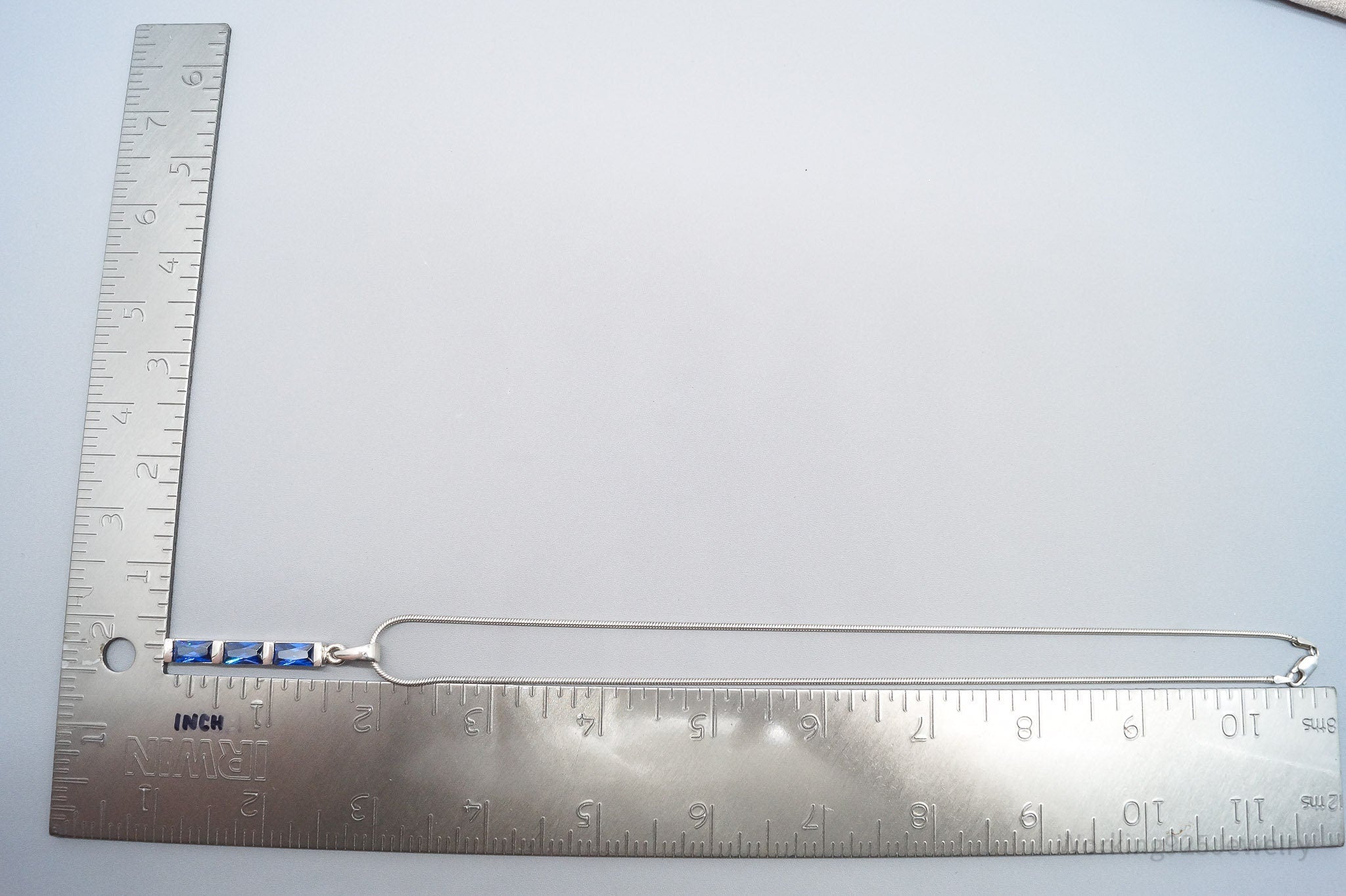 Vintage Lab Sapphire Sterling Silver Necklace 18"