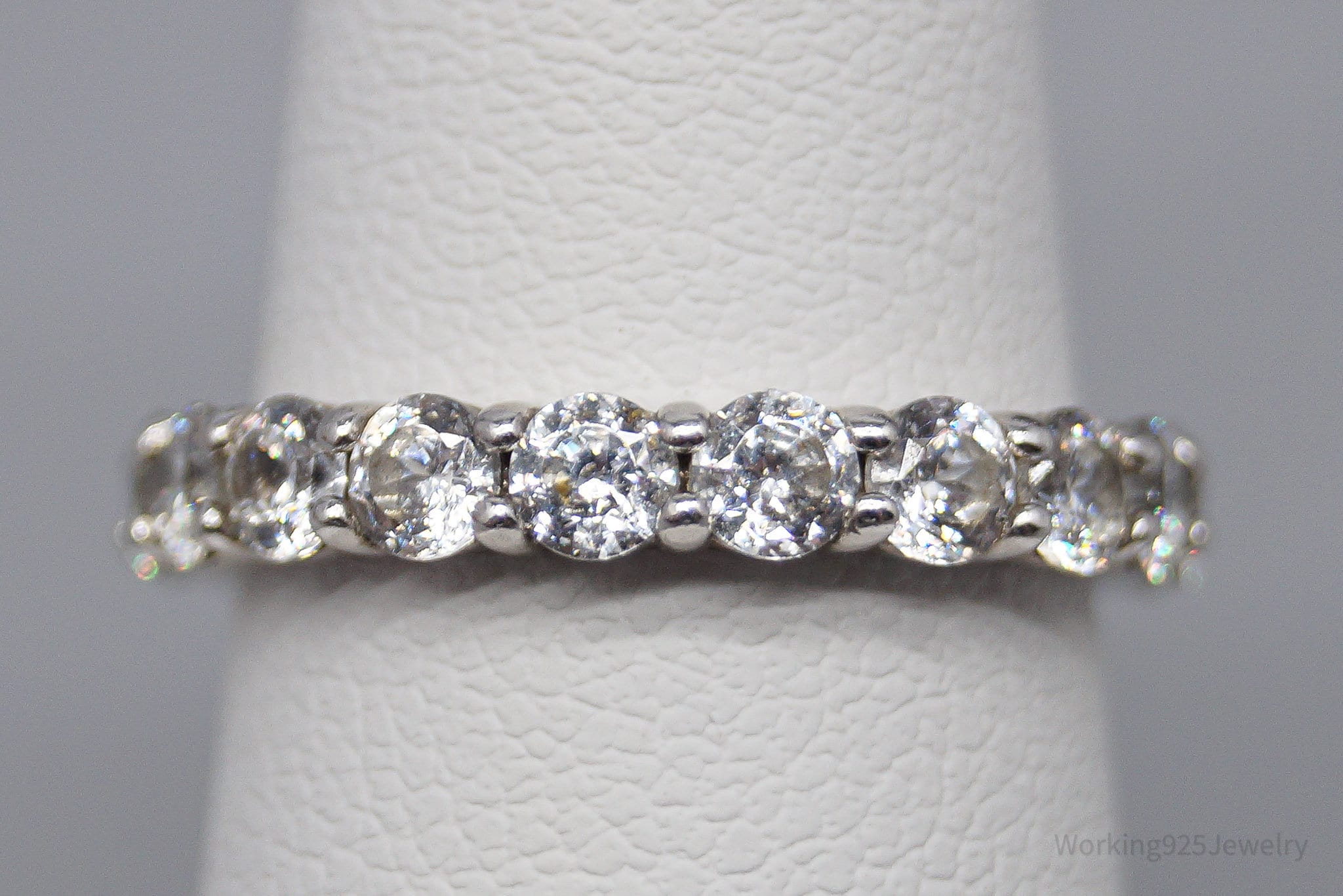 Vintage Cubic Zirconia Platinum Clad Sterling Silver Ring - Size 5