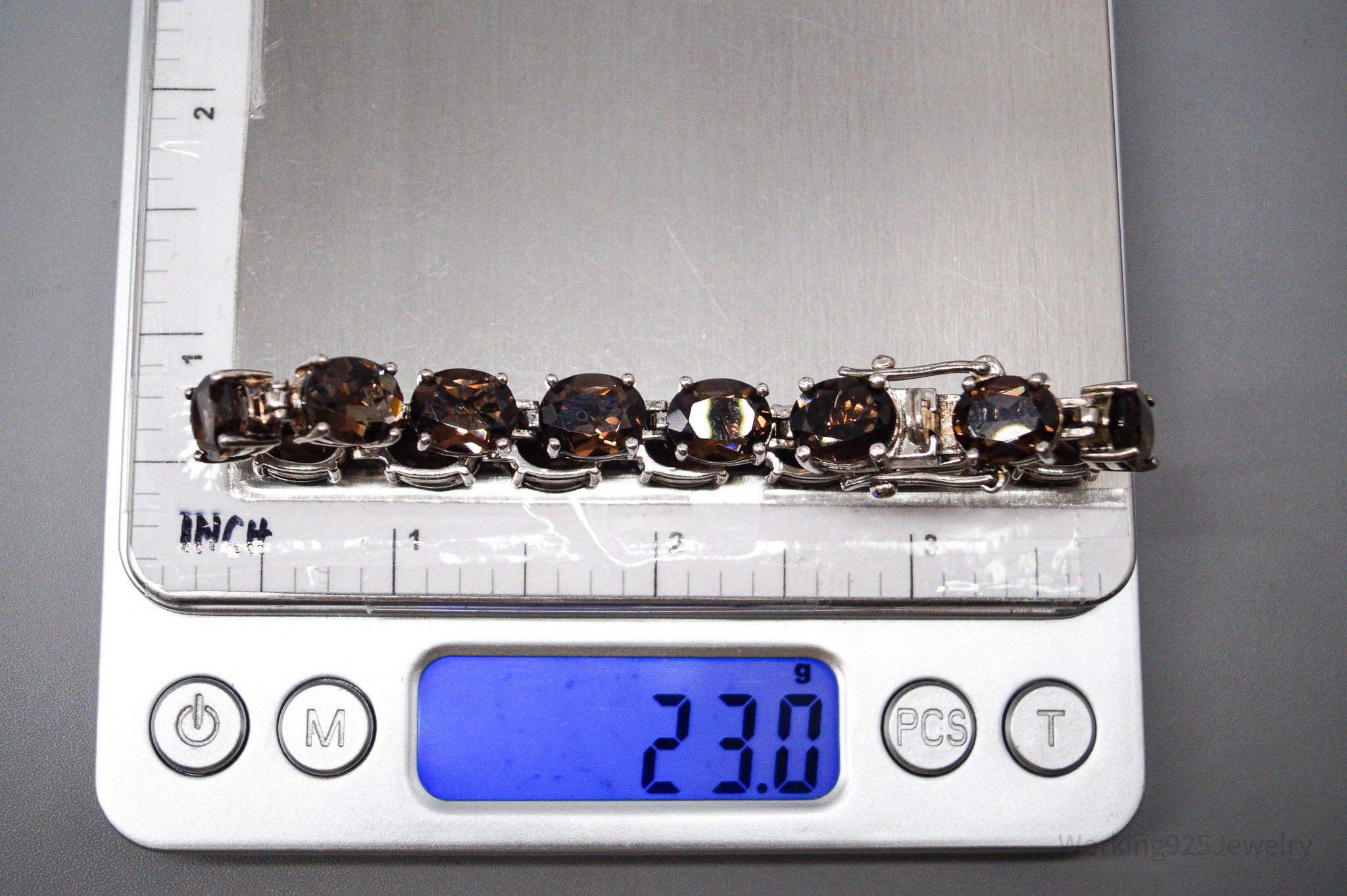 Vintage ALX Smoky Quartz Sterling Silver Bracelet 8"