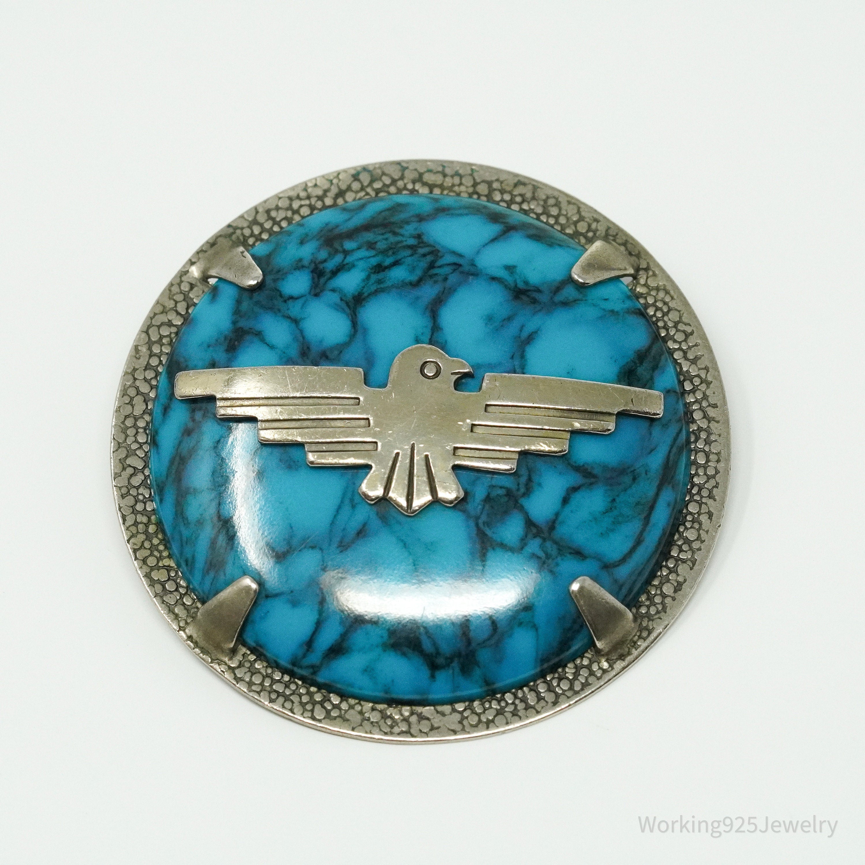 Vintage Bell Trading Post Turquoise Nickel Silver Bolo Tie Pendant