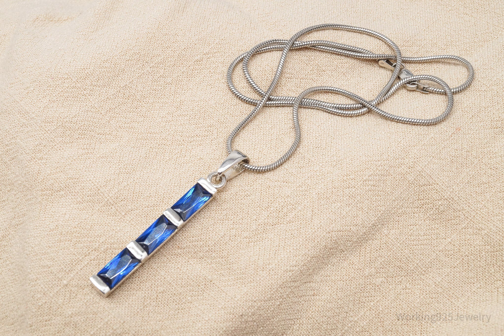 Vintage Lab Sapphire Sterling Silver Necklace 18"