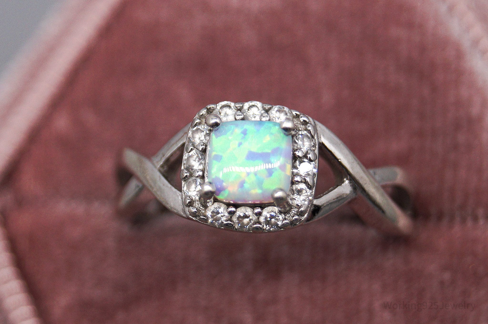 Vintage Opal Cubic Zirconia Sterling Silver Ring - Size 6