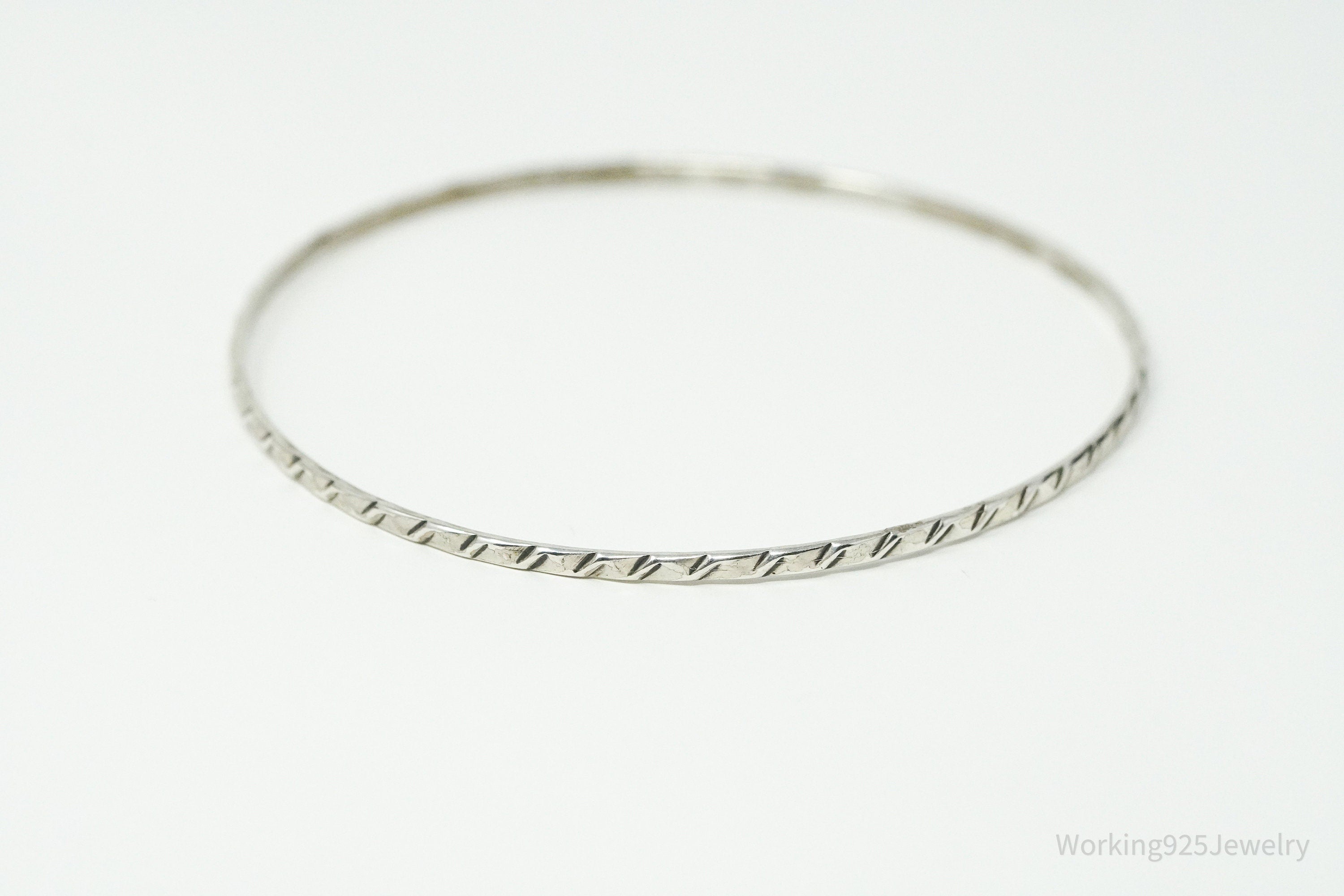 Vintage Designer JewelArt Art Deco Sterling Silver Bangle Bracelet 8"