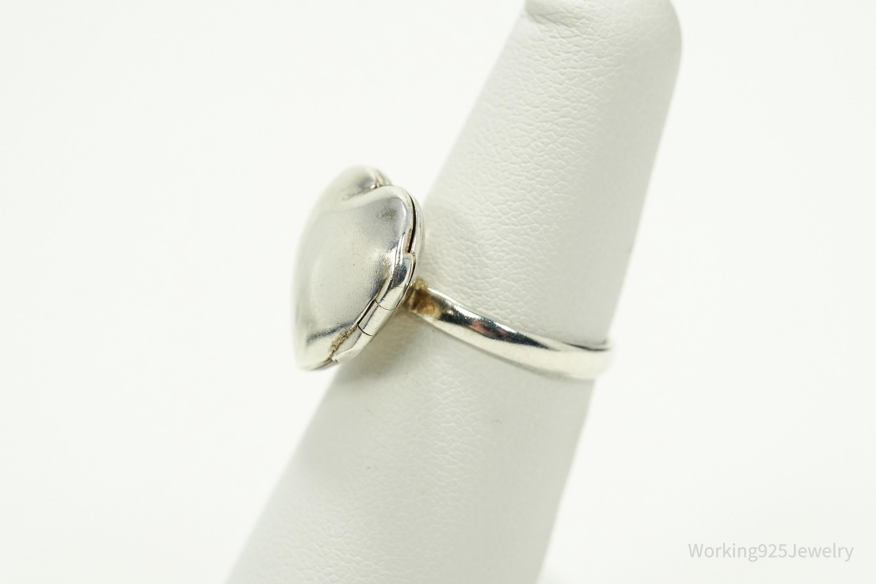 Vintage Heart Locket Sterling Silver Ring - Size 5.5