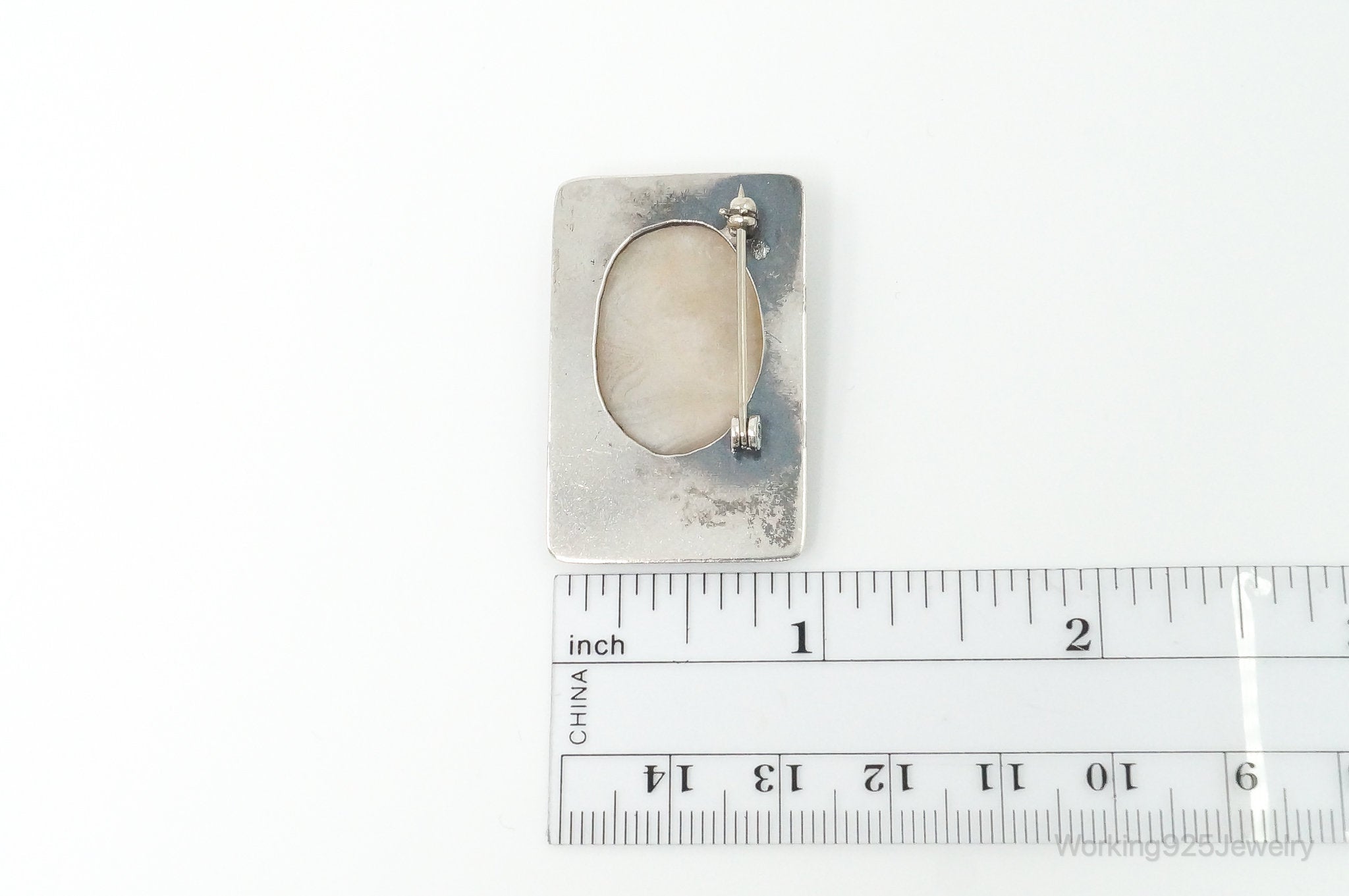 Vintage Modernist Large White Agate Sterling Silver Pin Brooch