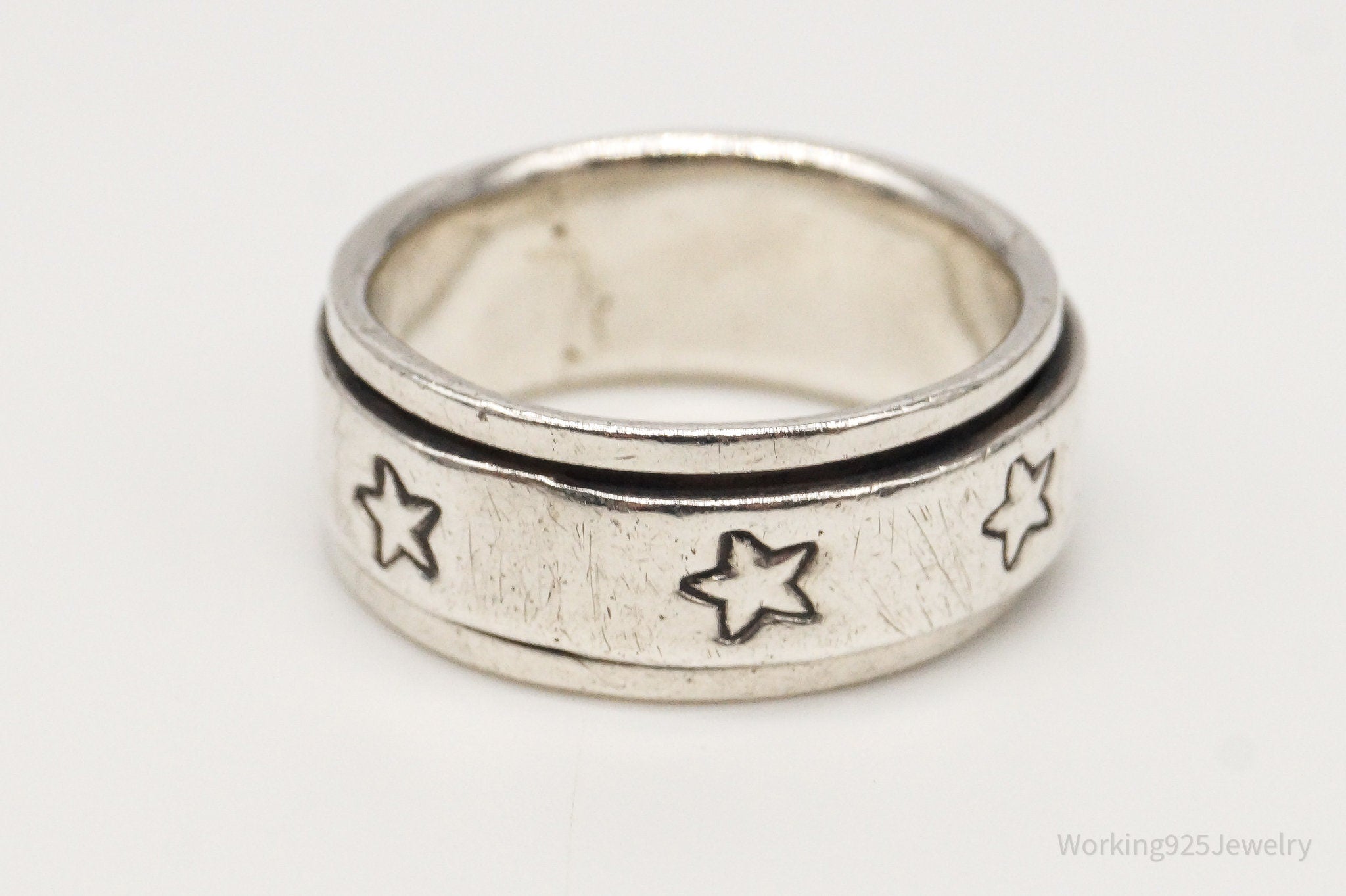 Vintage Stars Sterling Silver Spinner Band Ring - Size 8.5