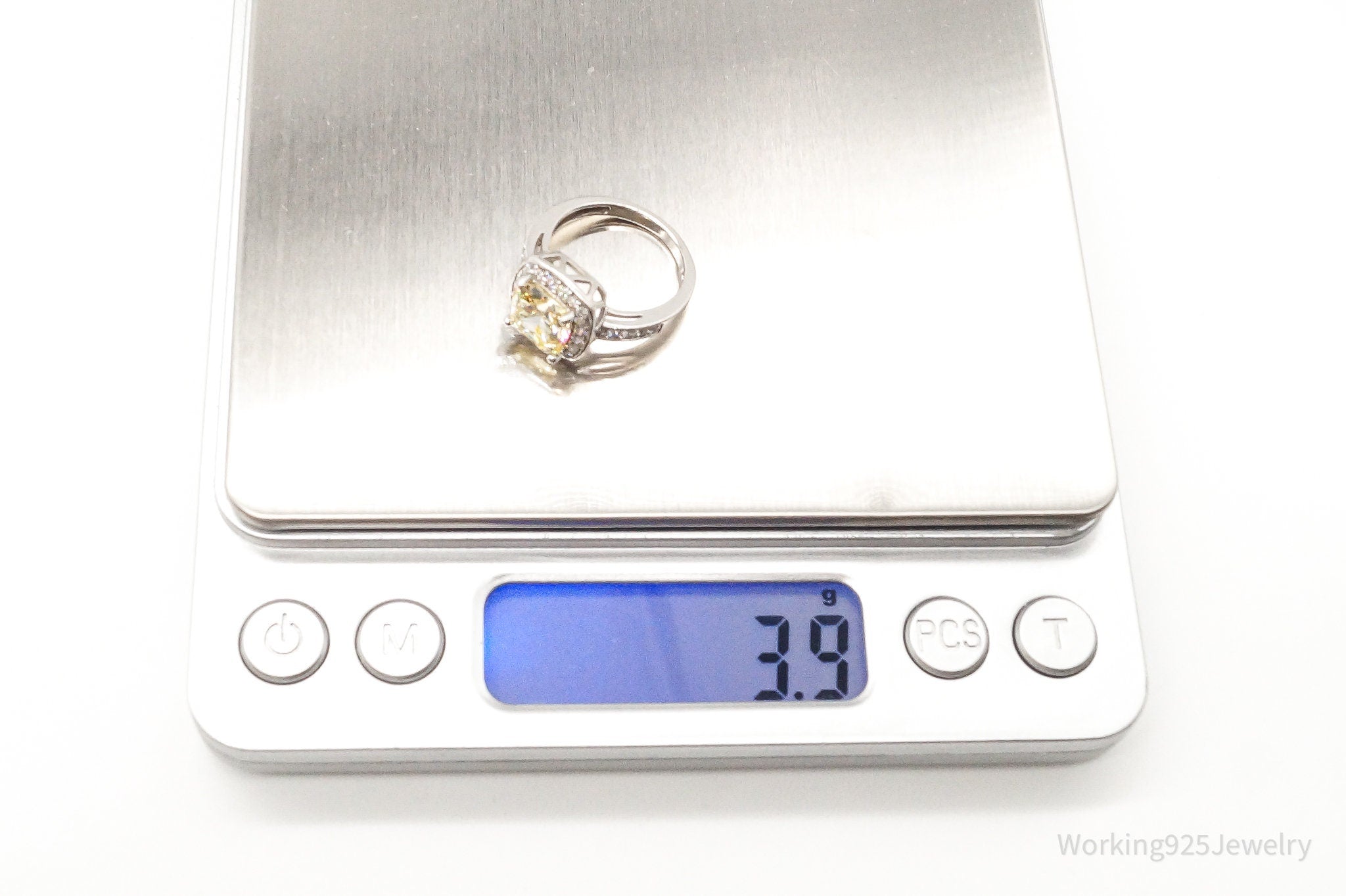 Designer Large Citrine Cubic Zirconia Sterling Silver Ring - Size 5