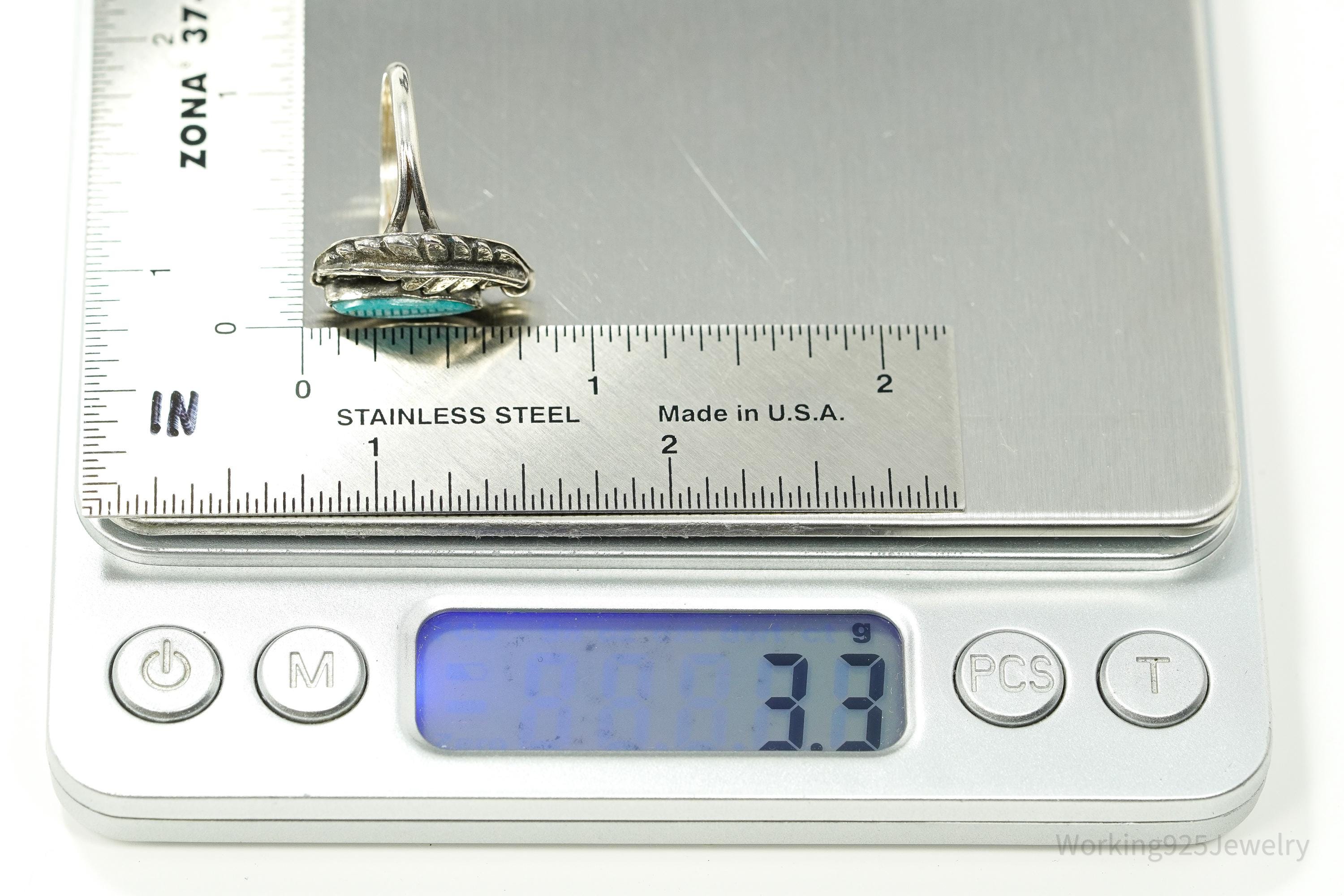 Vintage Handmade Native American Turquoise Unsigned Silver Ring - Size 5.75