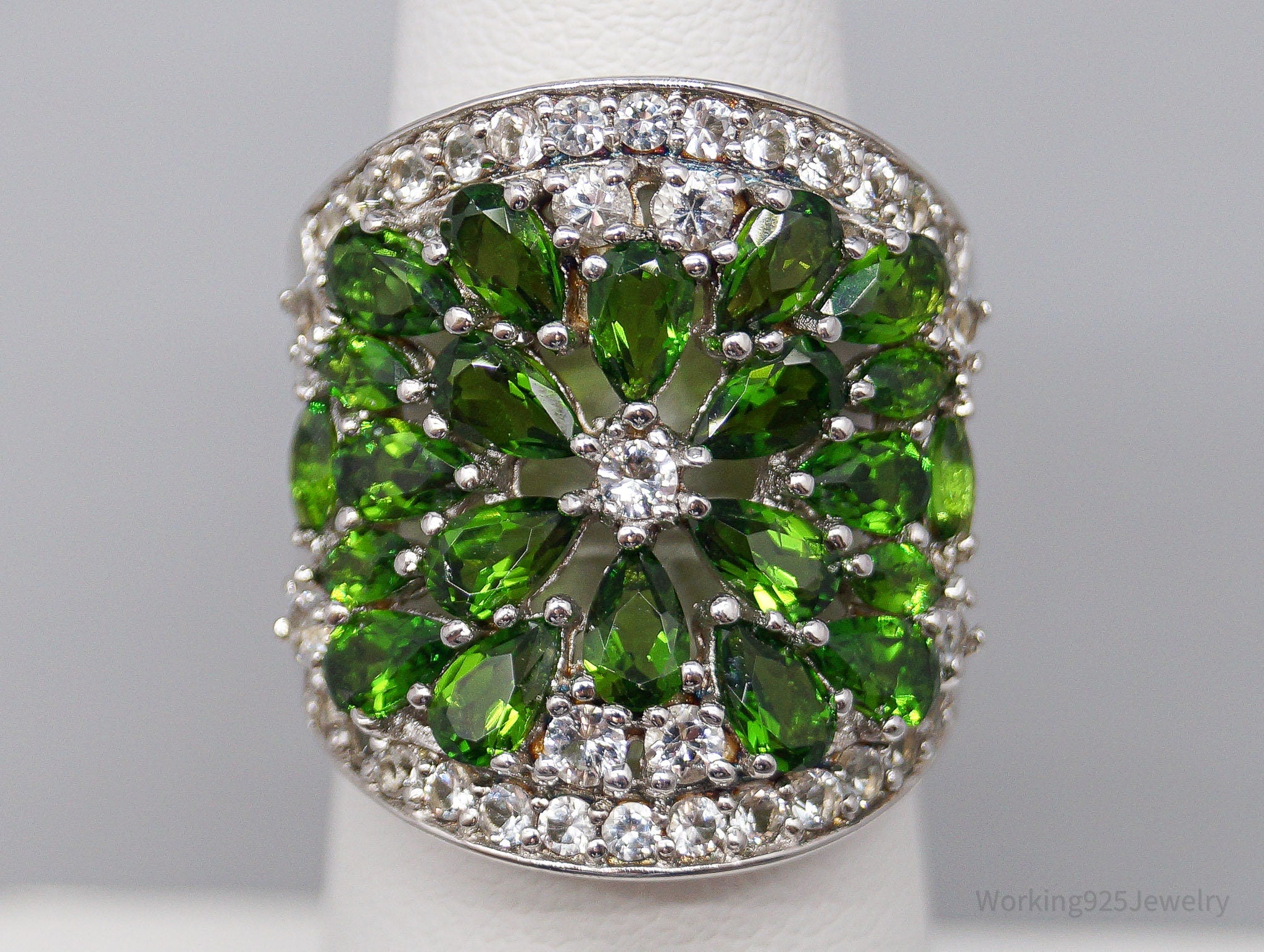 JTV's HT Green Chrome Diopside White Zircon Sterling Silver Ring - Size 6.25