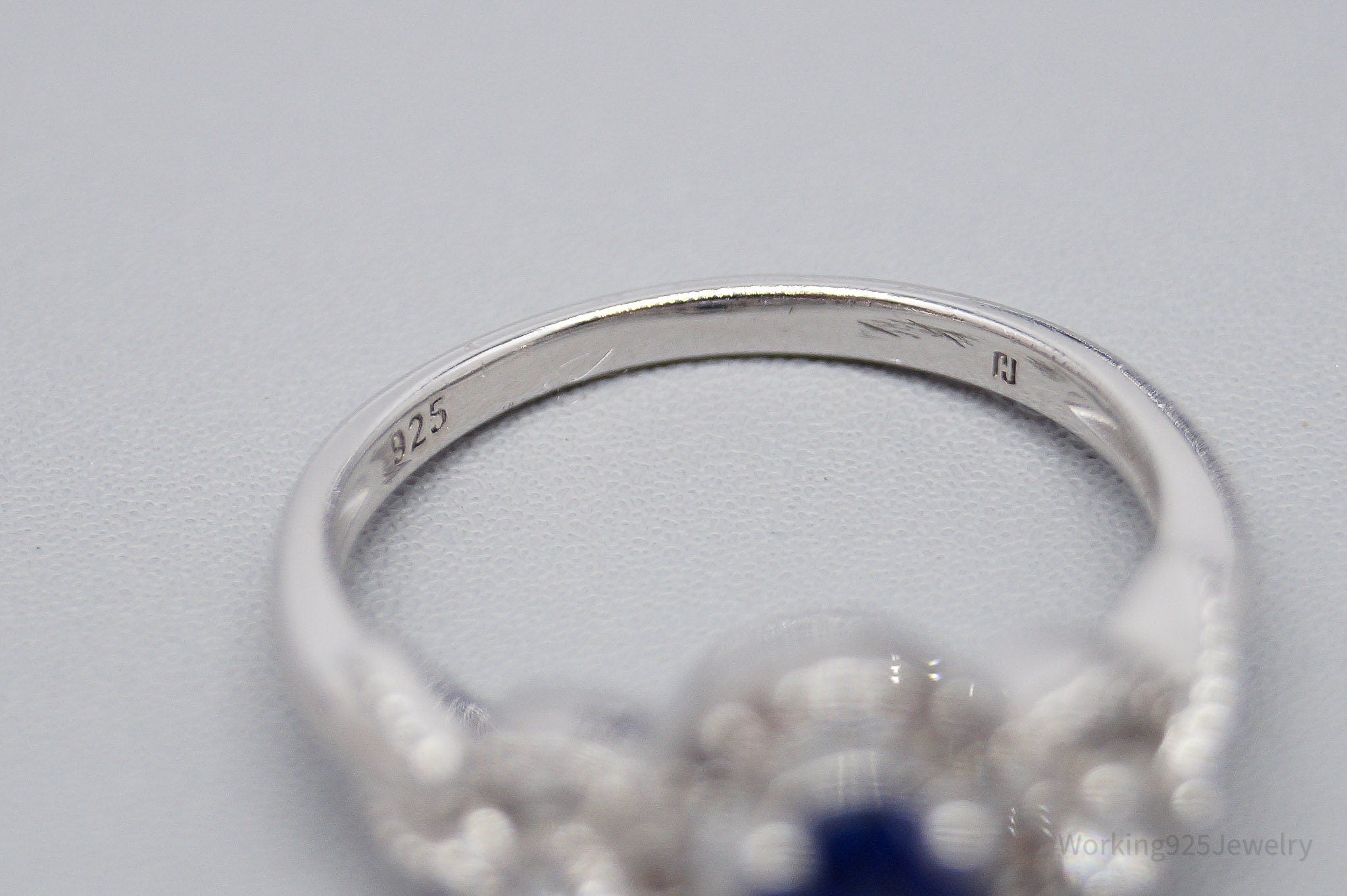 Vintage Lab Sapphire Cubic Zirconia Sterling Silver Ring - Size 6.75