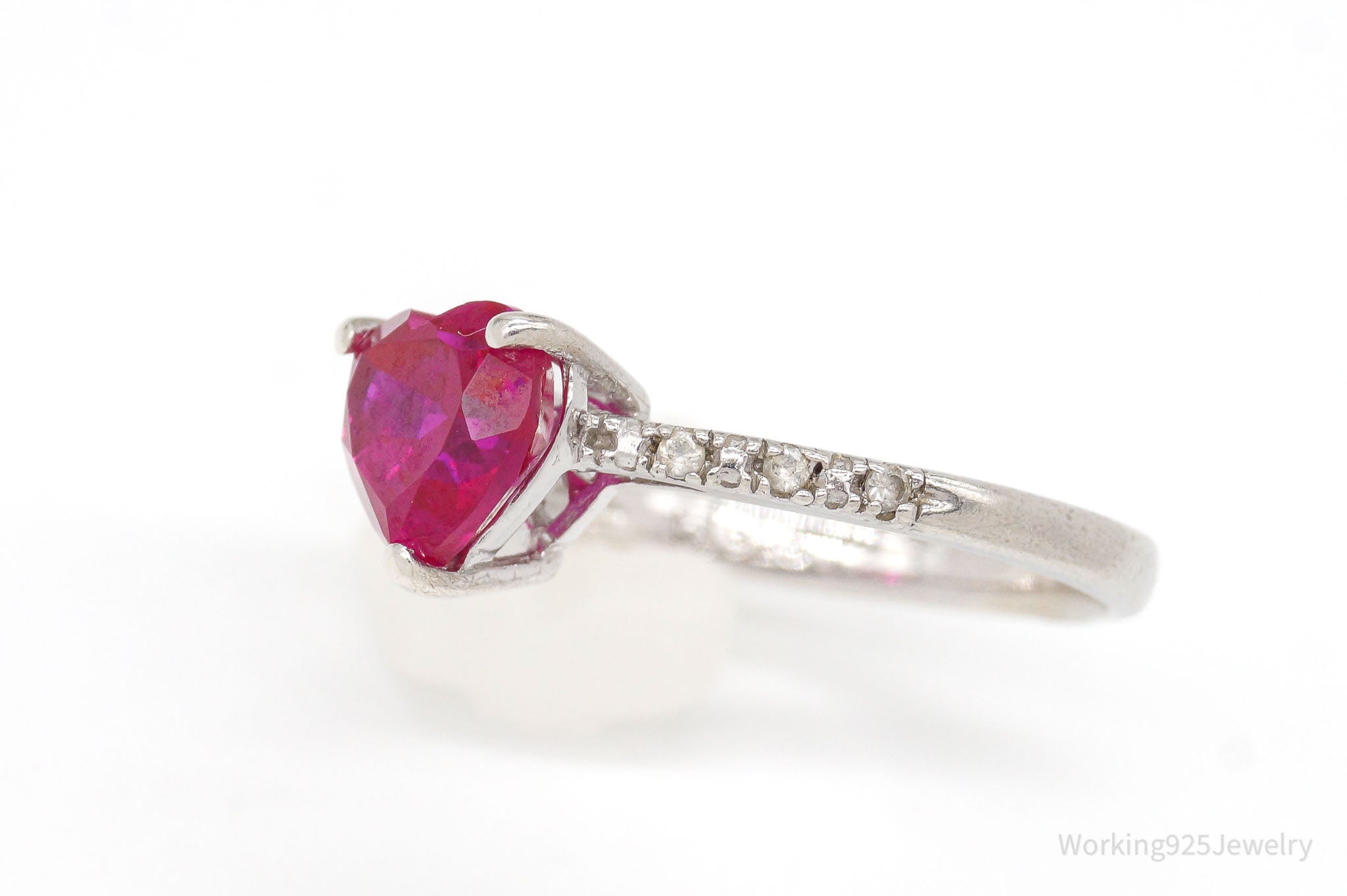 Vintage Ruby Heart Cubic Zirconia Sterling Silver Ring - Size 6.75