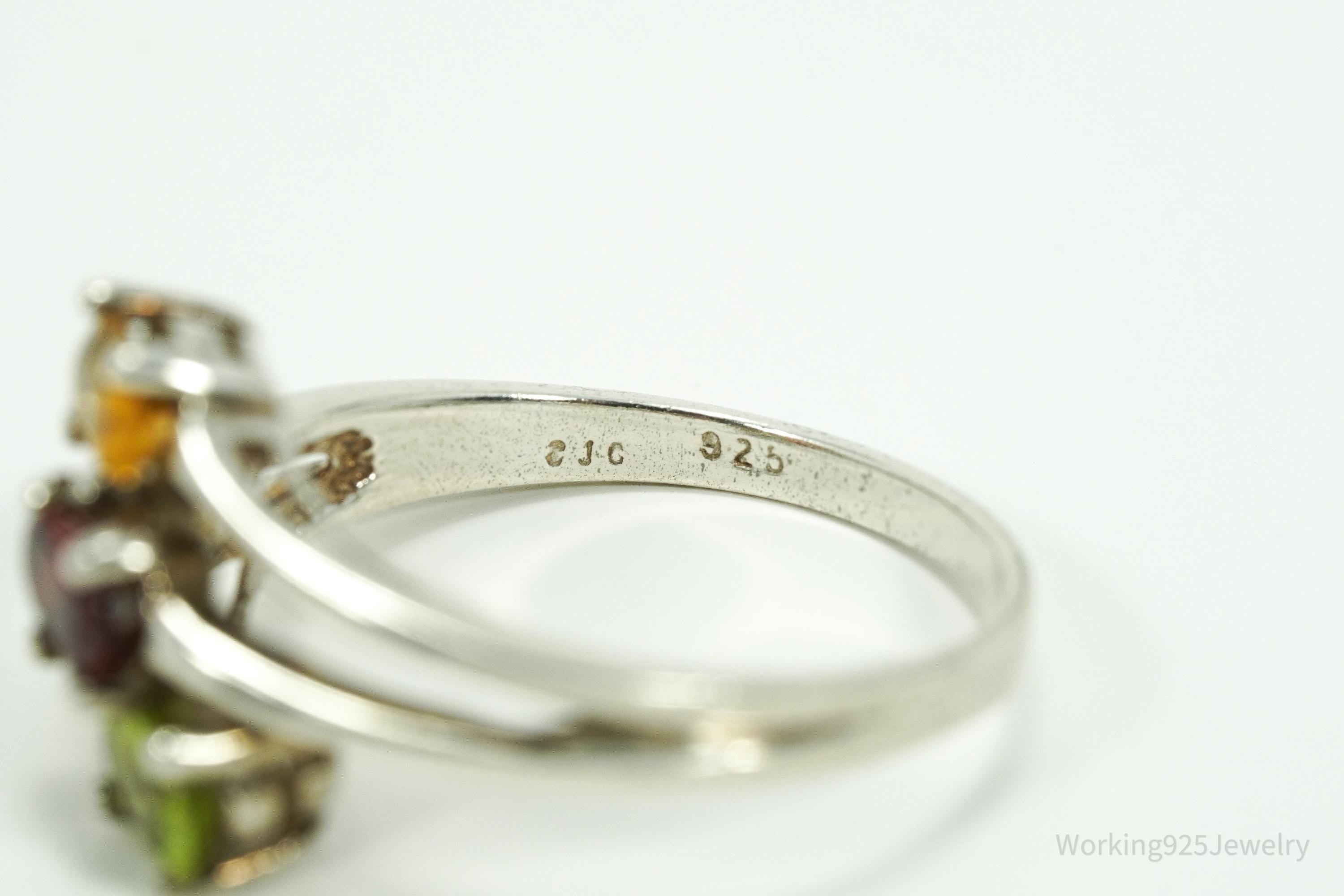 Vintage Citrine Garnet & Peridot Sterling Silver Ring - Size 9.25