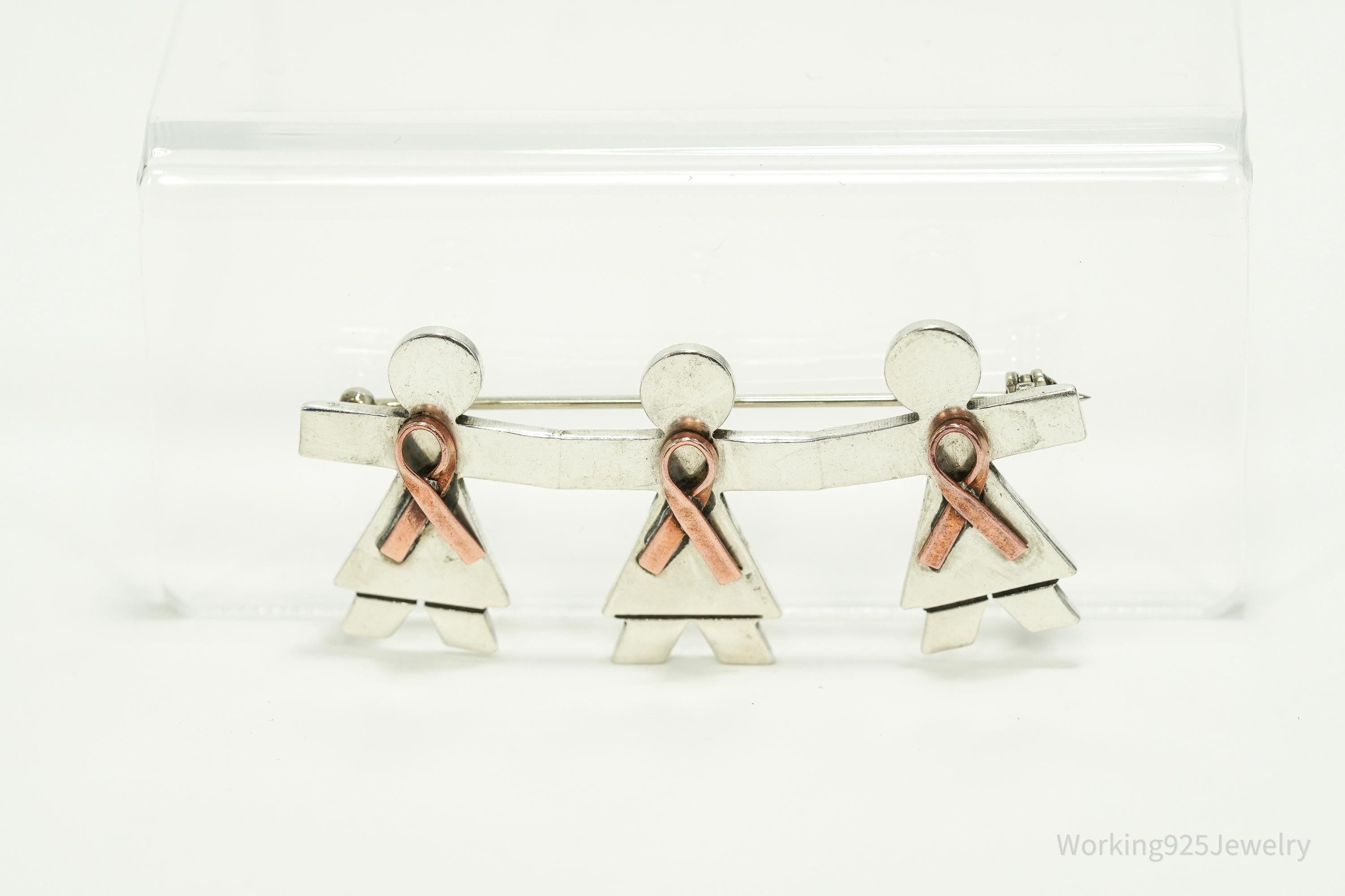 Vintage Large Women's Breast Cancer Awareness Sterling Silver Pin