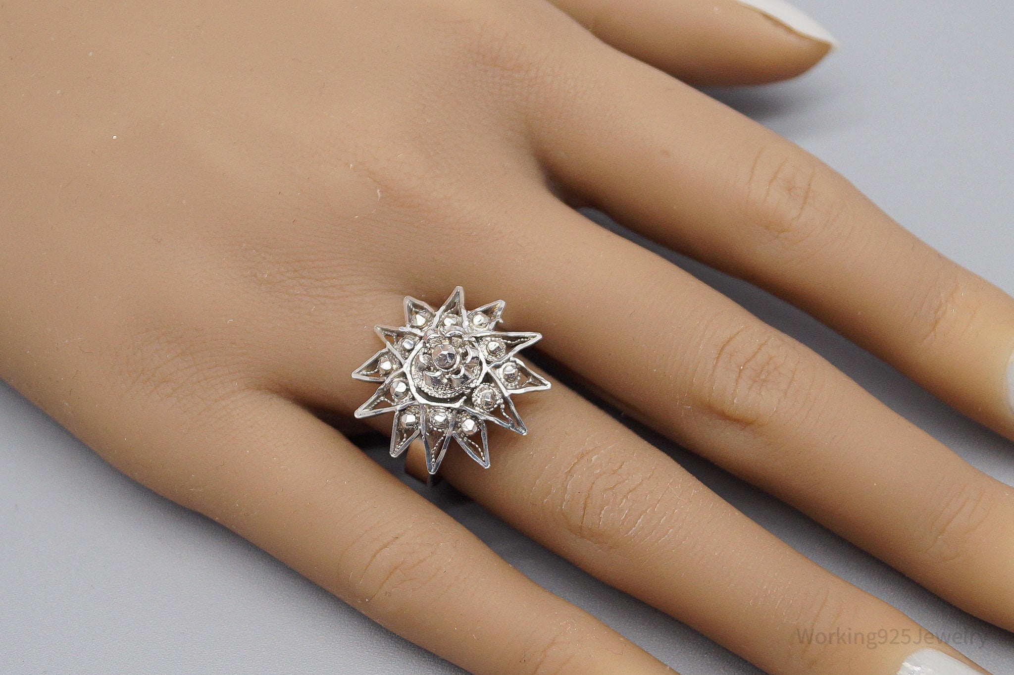 Antique Vintage Modernist Style Silver Ring - Size 8.75 Adjustable