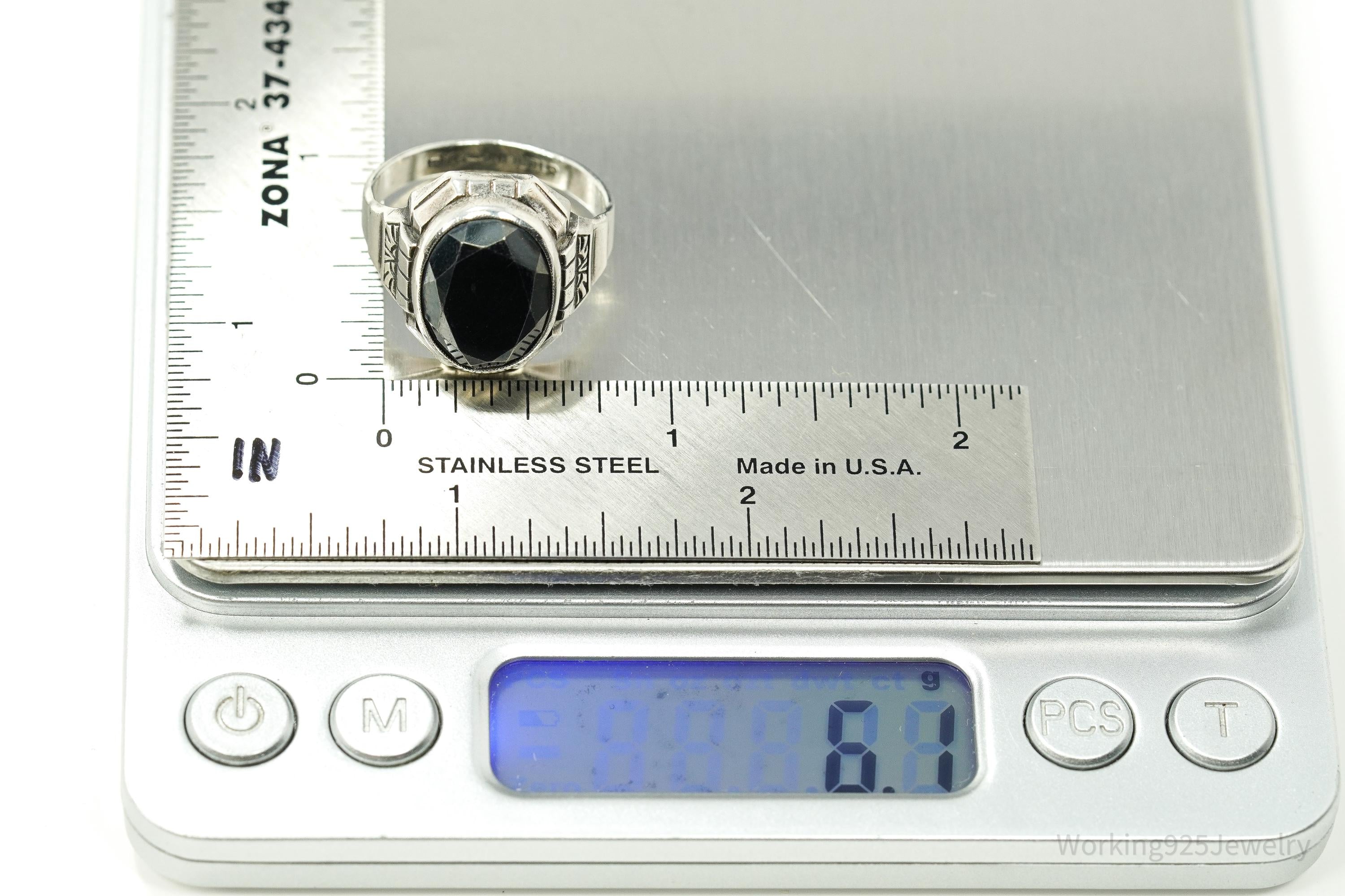 Antique Uncas MFG CO Hematite Sterling Silver Ring Size 10.75