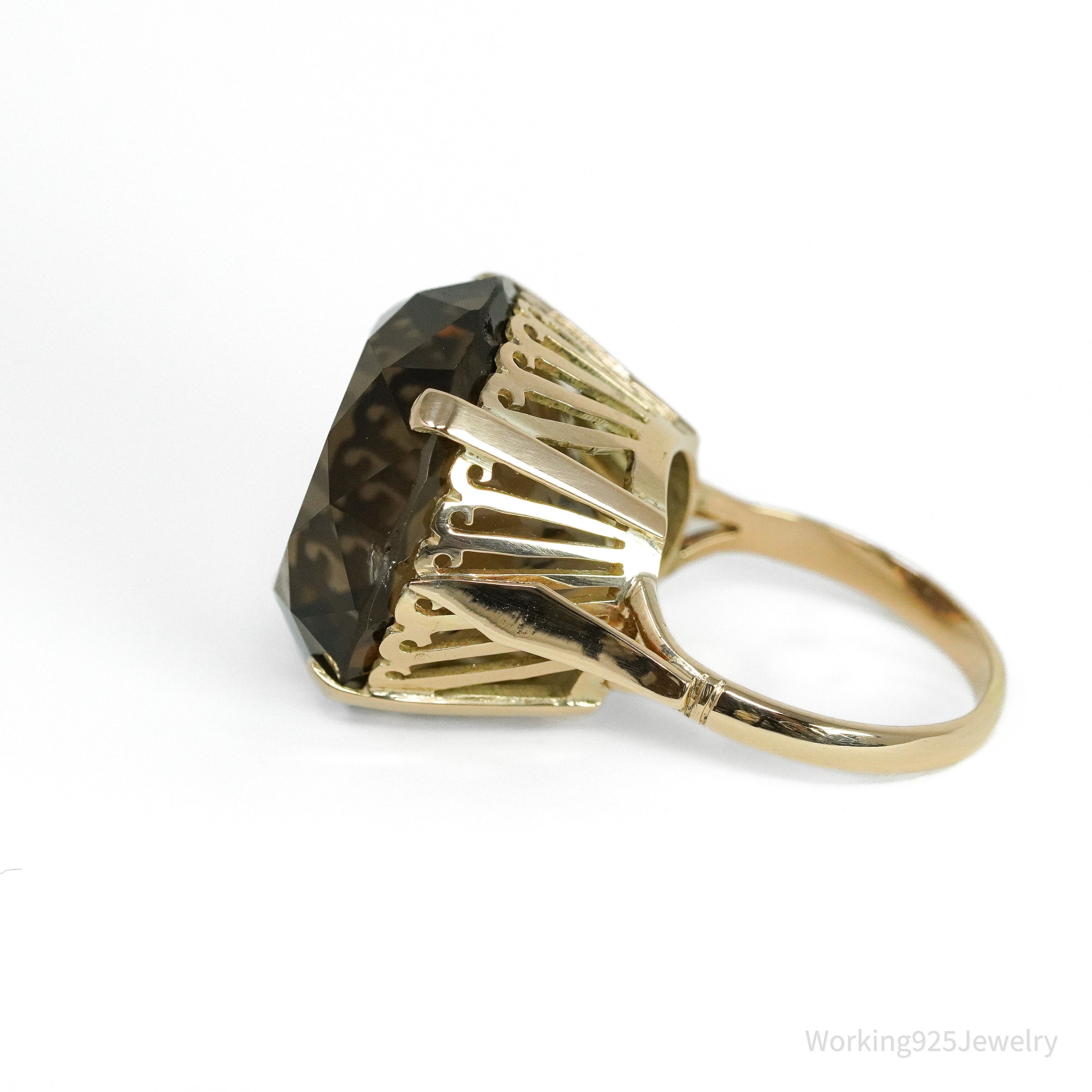 Large Smoky Quartz 14K Yellow Gold Ring - Size 8