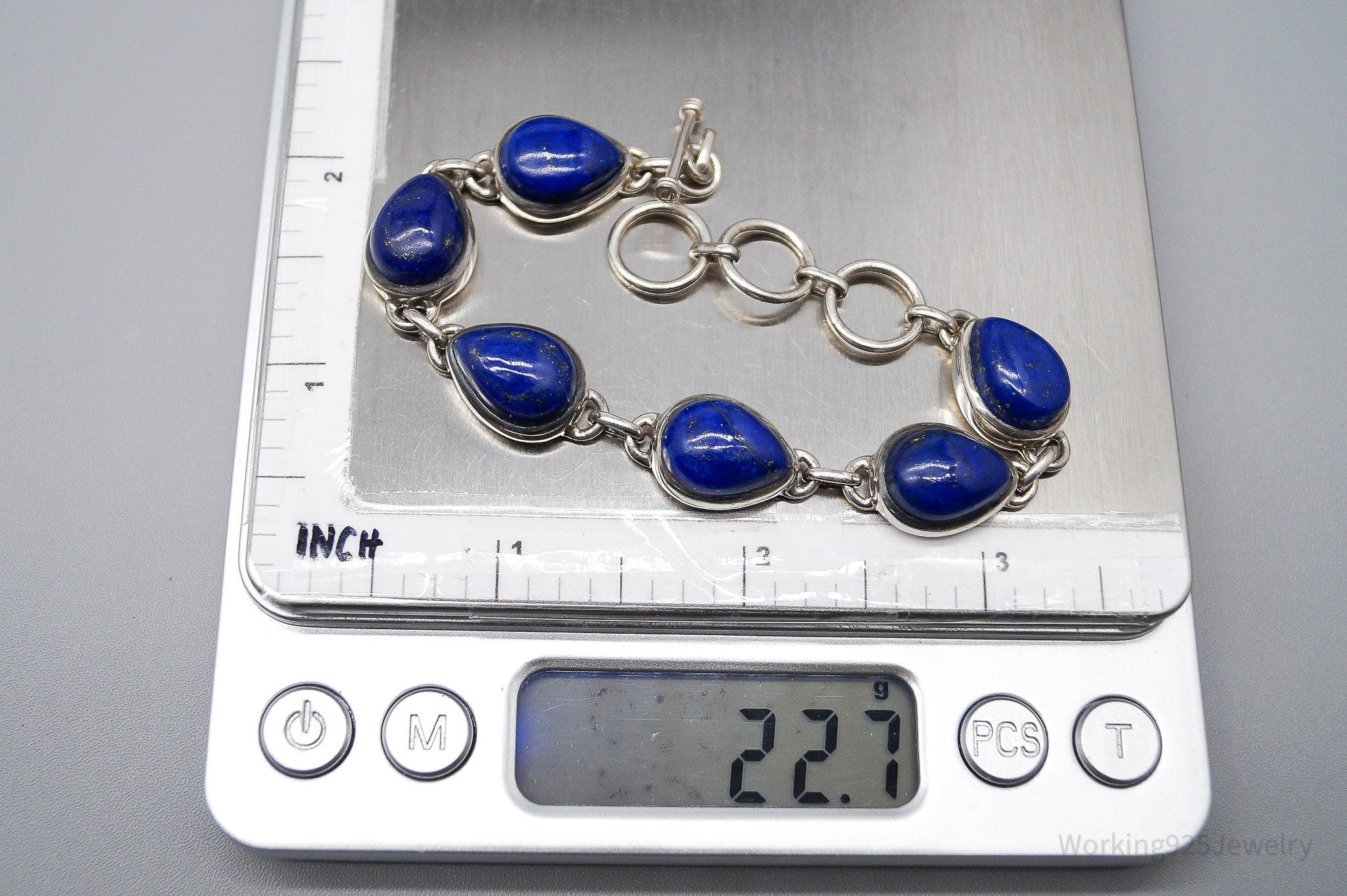 Vintage TGGC Lapis Lazuli Sterling Silver Toggle Bracelet - 7 5/8"