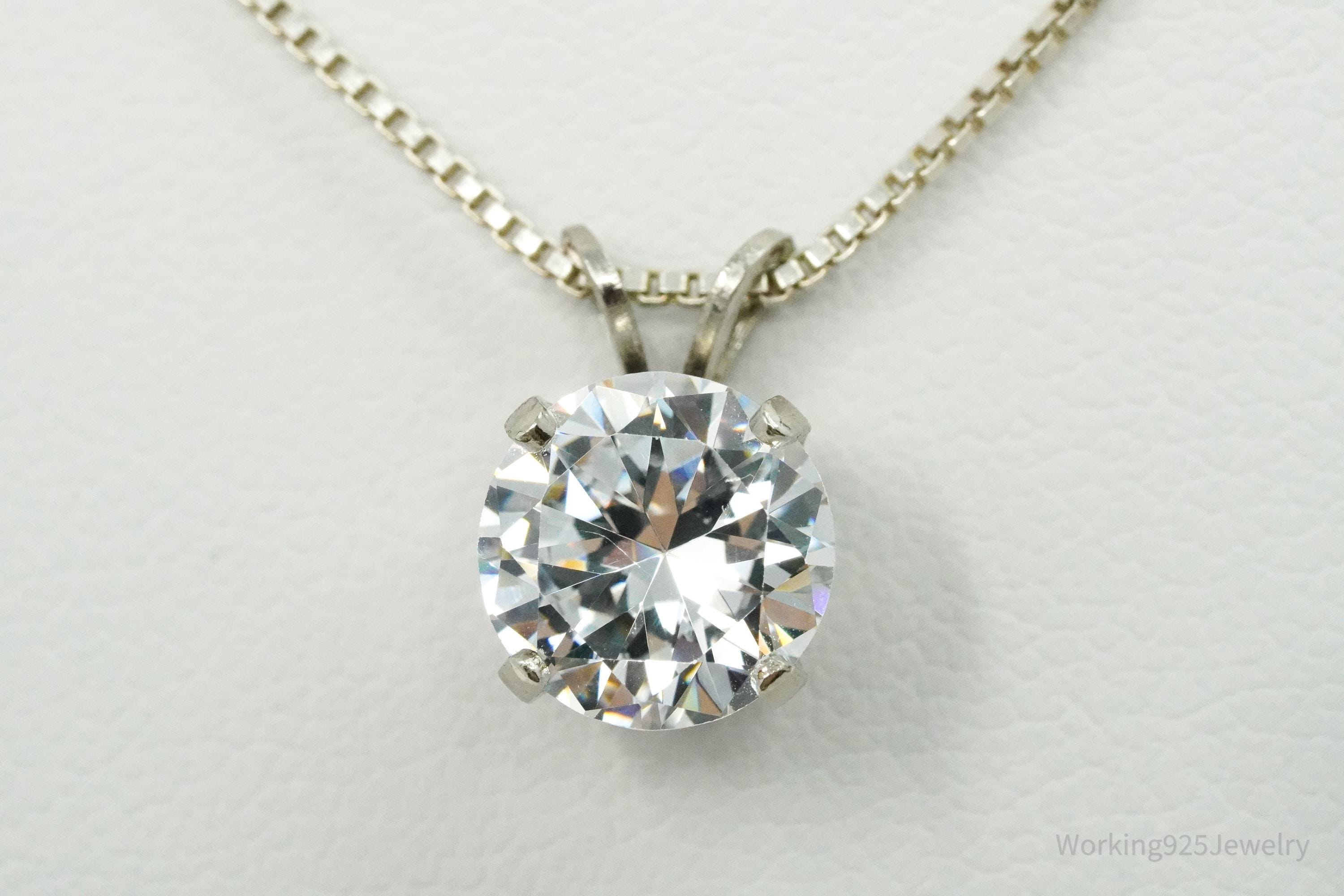 Vintage Large Cubic Zirconia Sterling Silver Necklace 16"