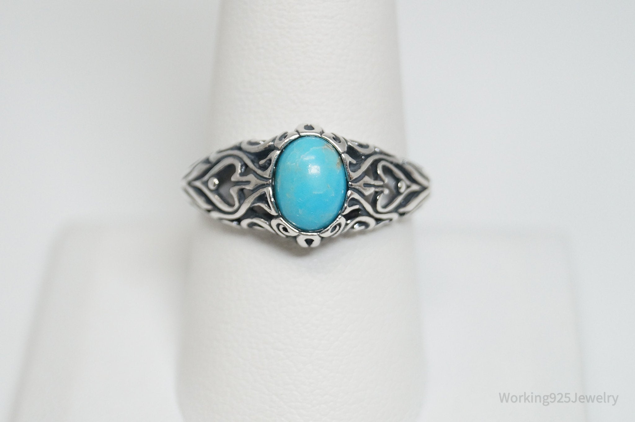 Vintage Southwest Style Turquoise Sterling Silver Ring - Sz 9