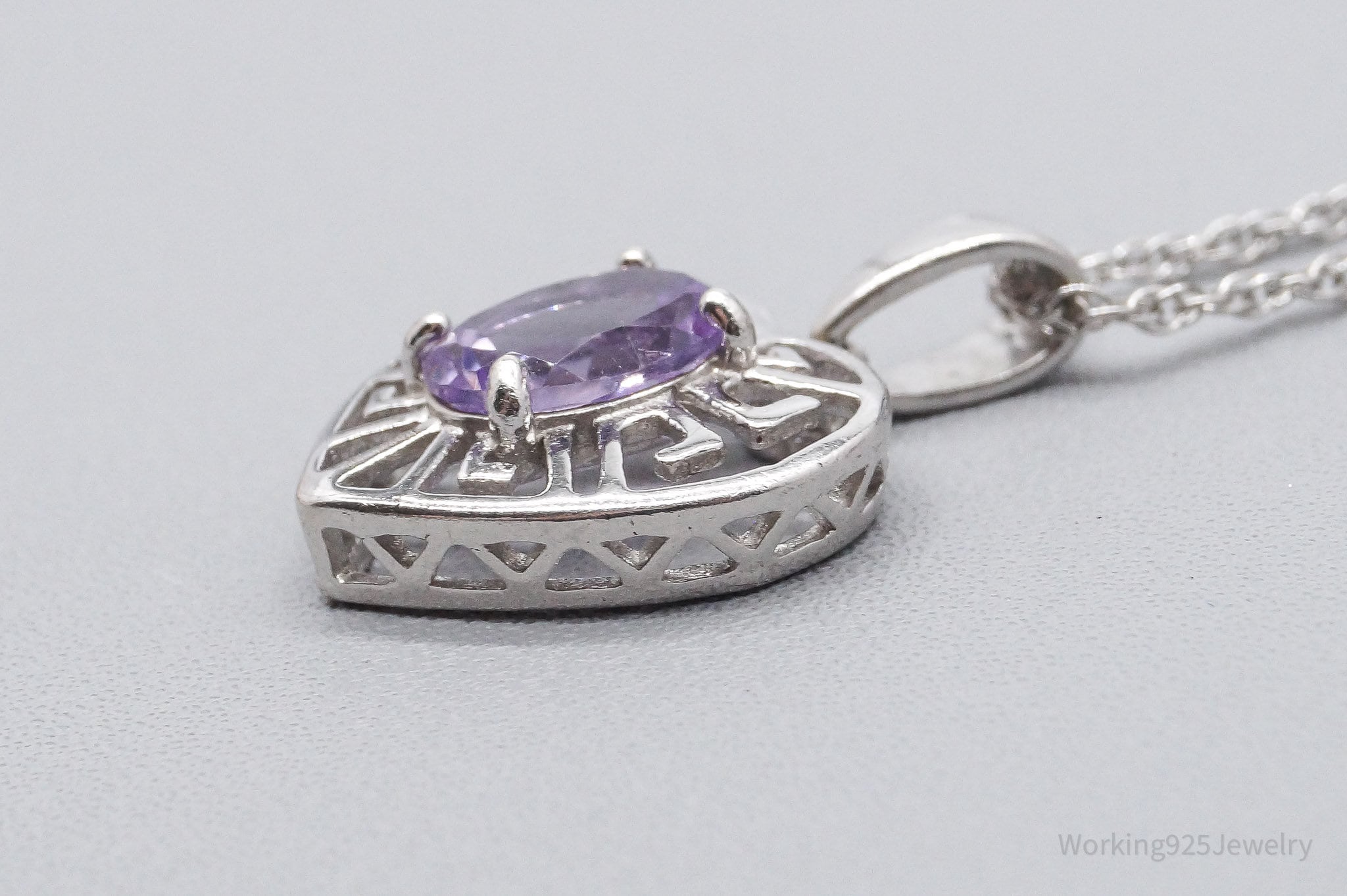 Vintage Amethyst Heart Sterling Silver Necklace 19"