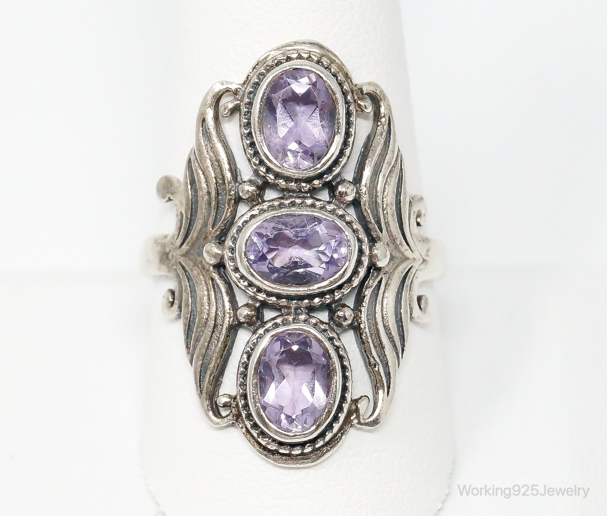 Vintage Amethyst Sterling Silver Statement Ring - Size 10
