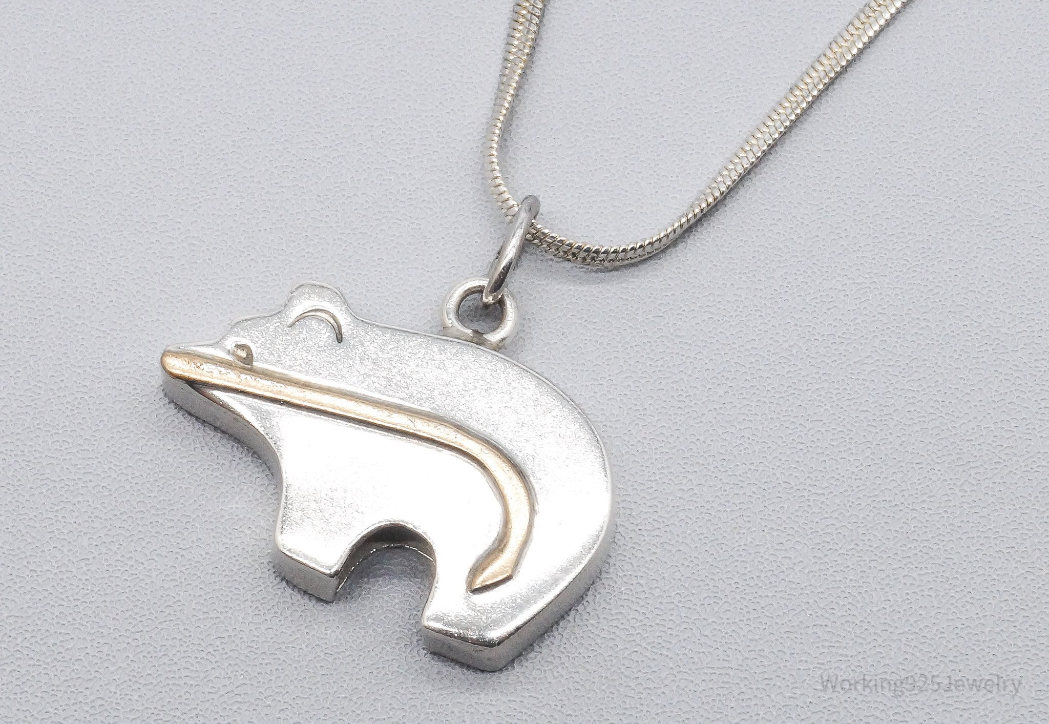 Vintage Native American Navajo Cecil Perry Bear Sterling Silver Necklace 22"