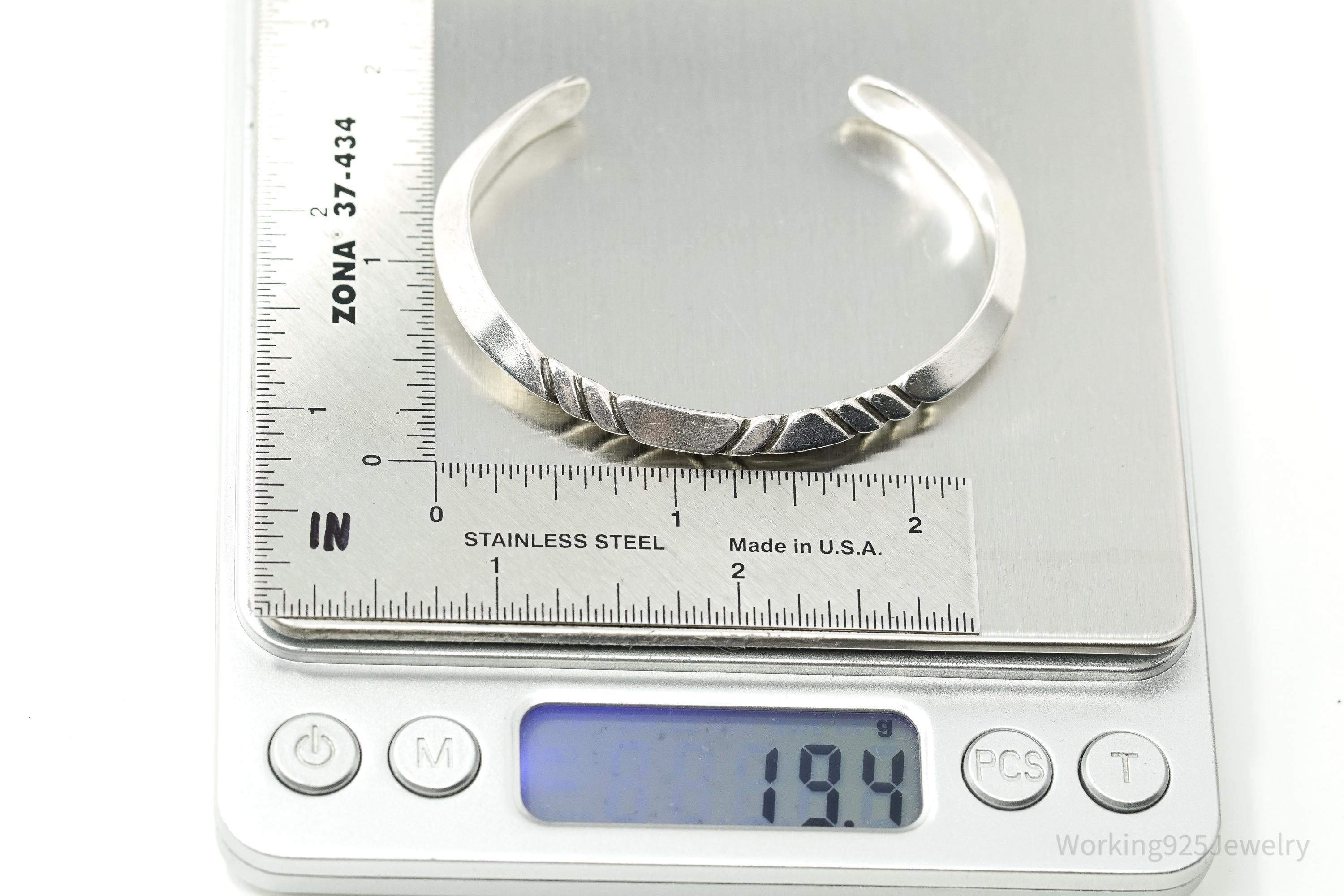 Vintage Native American Sterling Silver Cuff Bracelet - 6.25"