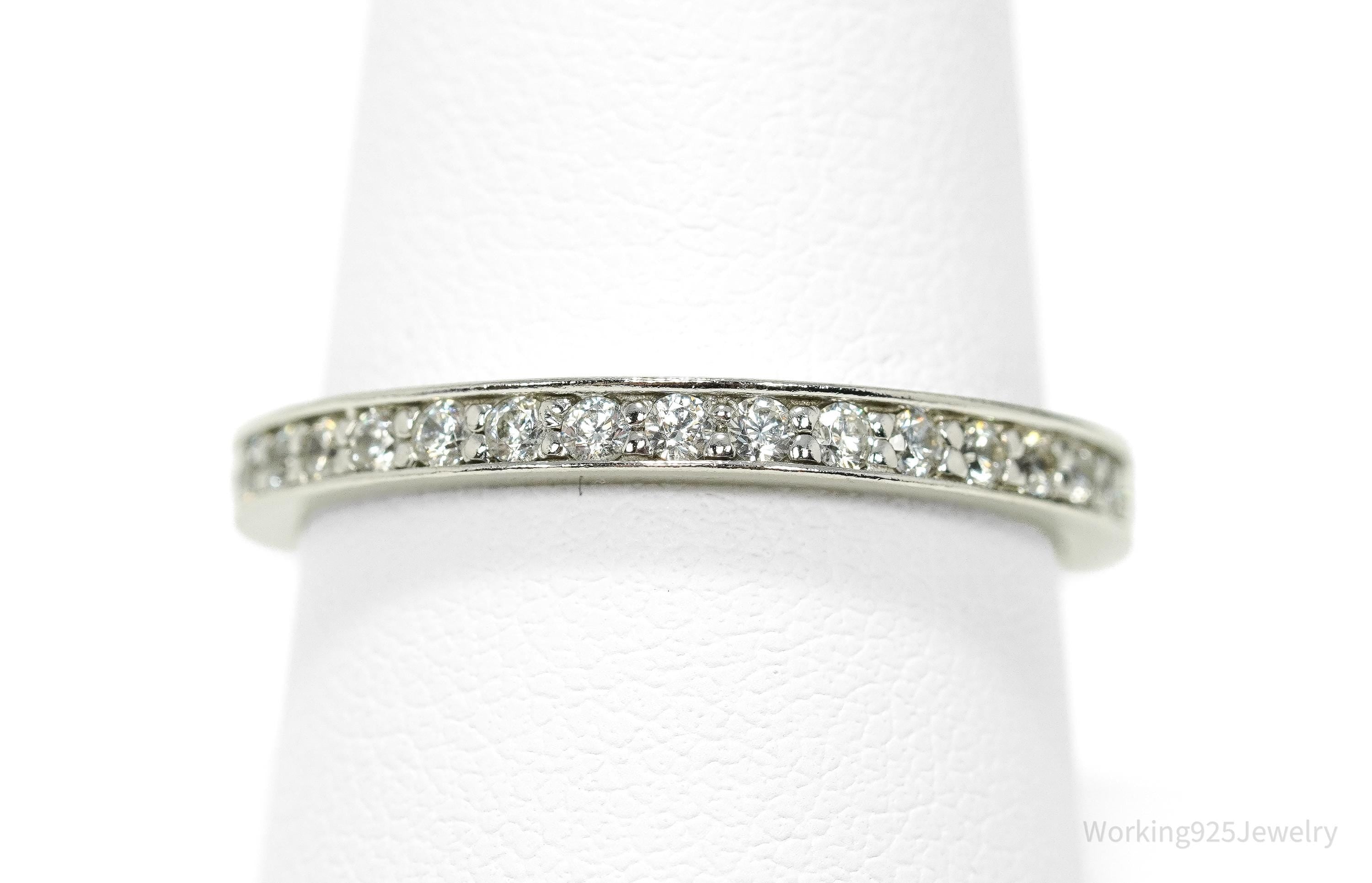 Vintage Cubic Zirconia Sterling Silver Band Ring - Size 9