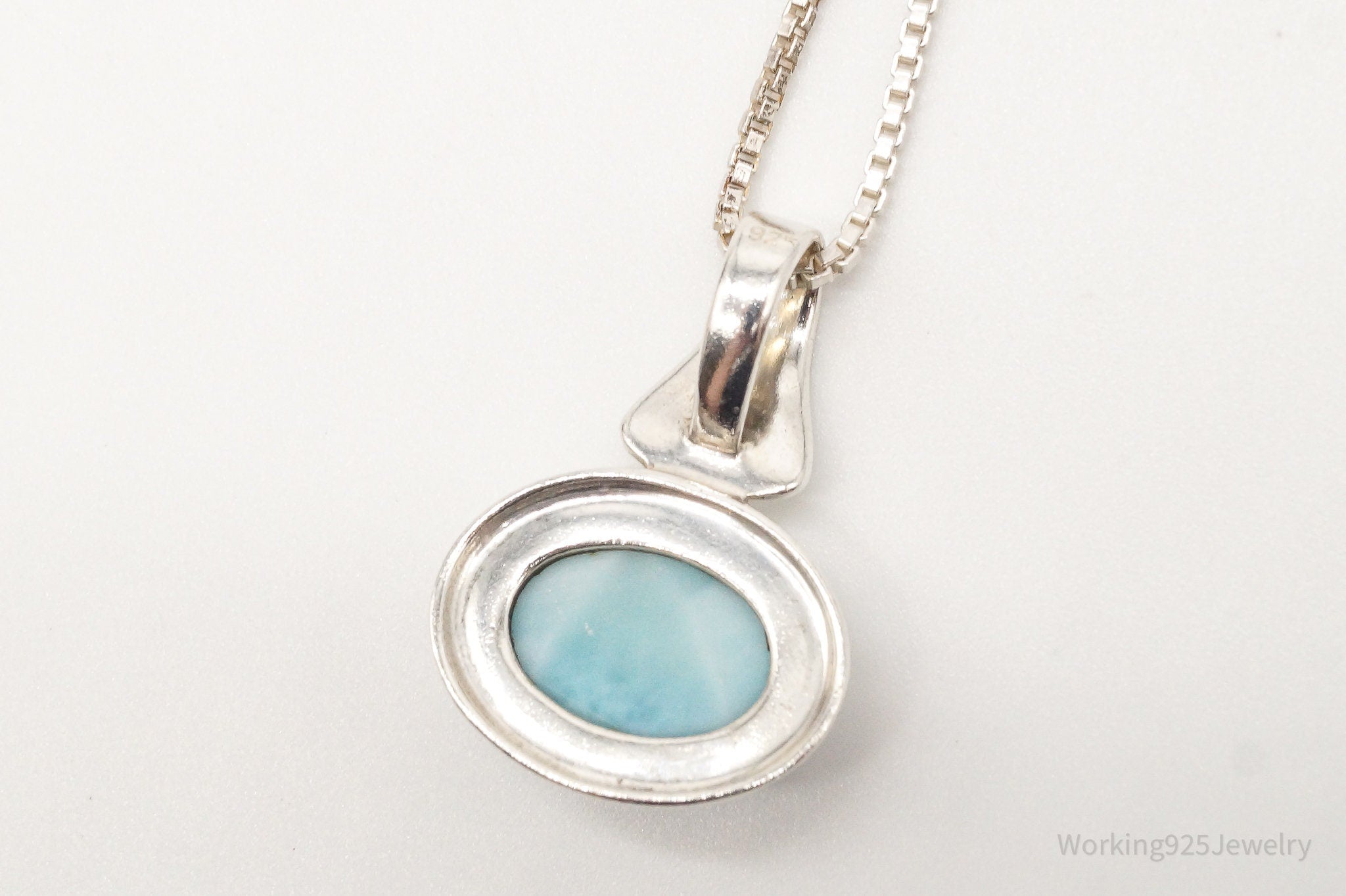 Vintage Ocean Blue Larimar Sterling Silver Necklace