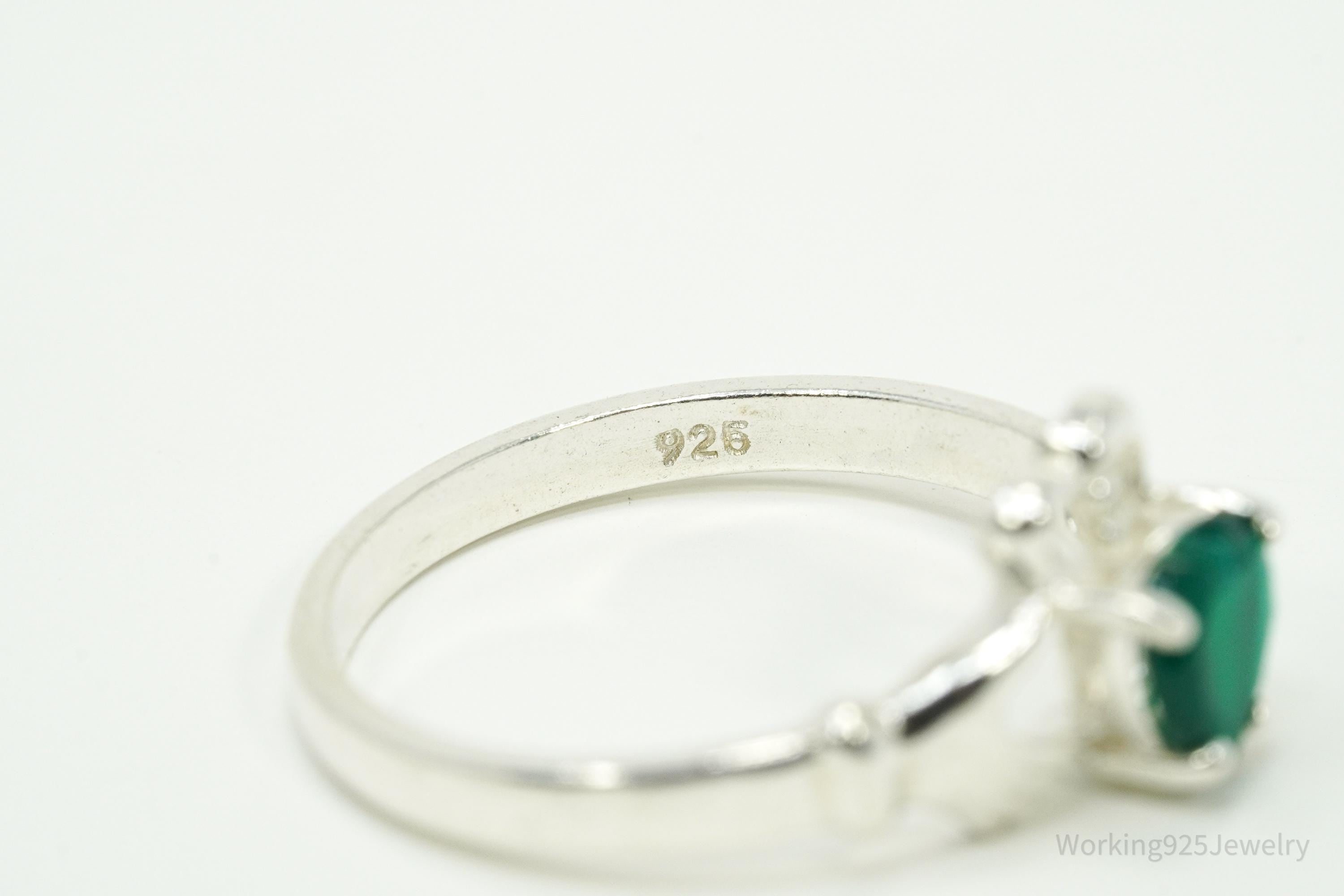 Vintage Green Onyx Heart Claddagh Sterling Silver Ring - Size 9