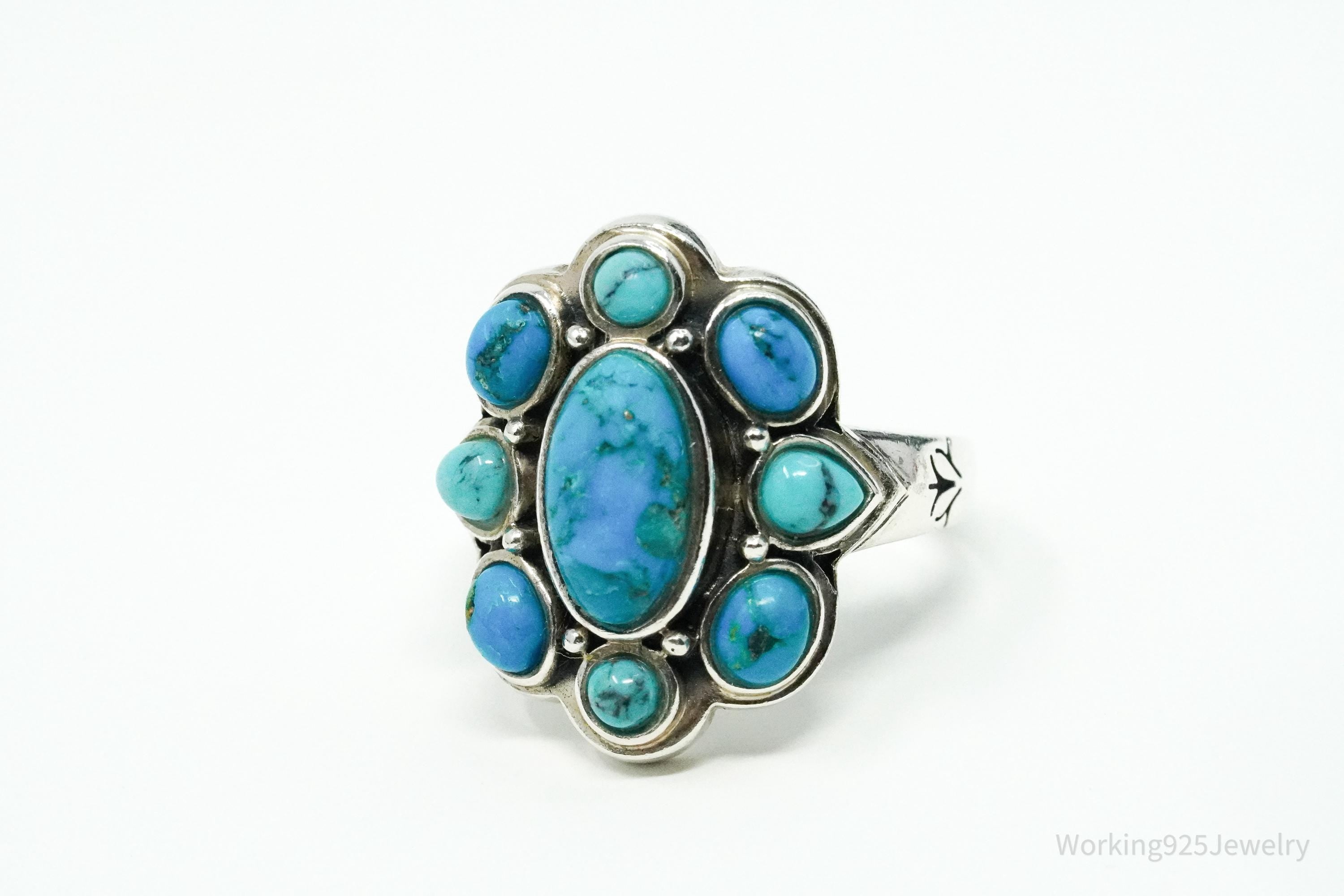 Vintage BGE Turquoise Inlay Flower Sterling Silver Ring - Size 7