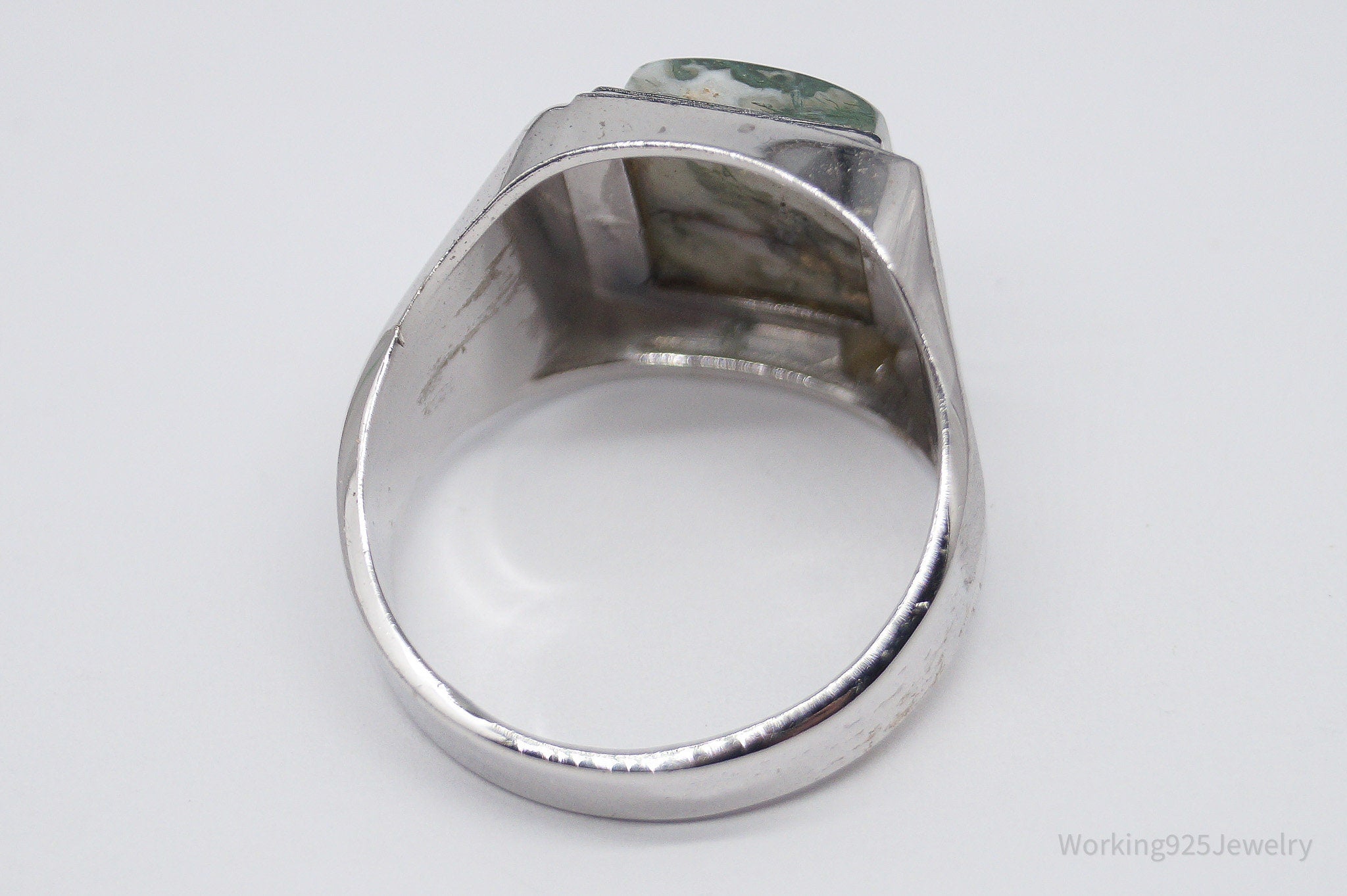 Vintage Vargas Mfg. Co. Moss Agate Sterling Silver Ring - Size 10.75