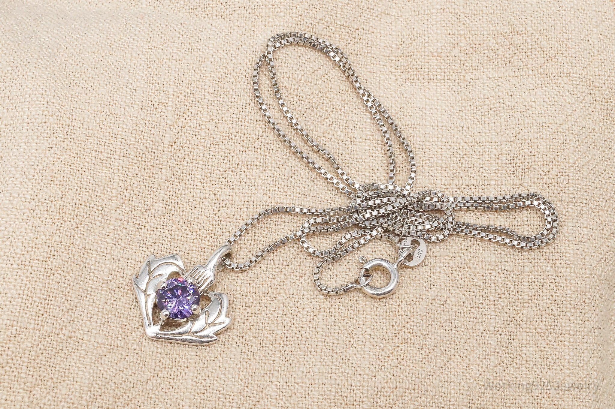 Vintage Purple Cubic Zirconia Scottish Thistle Sterling Silver Necklace 18"