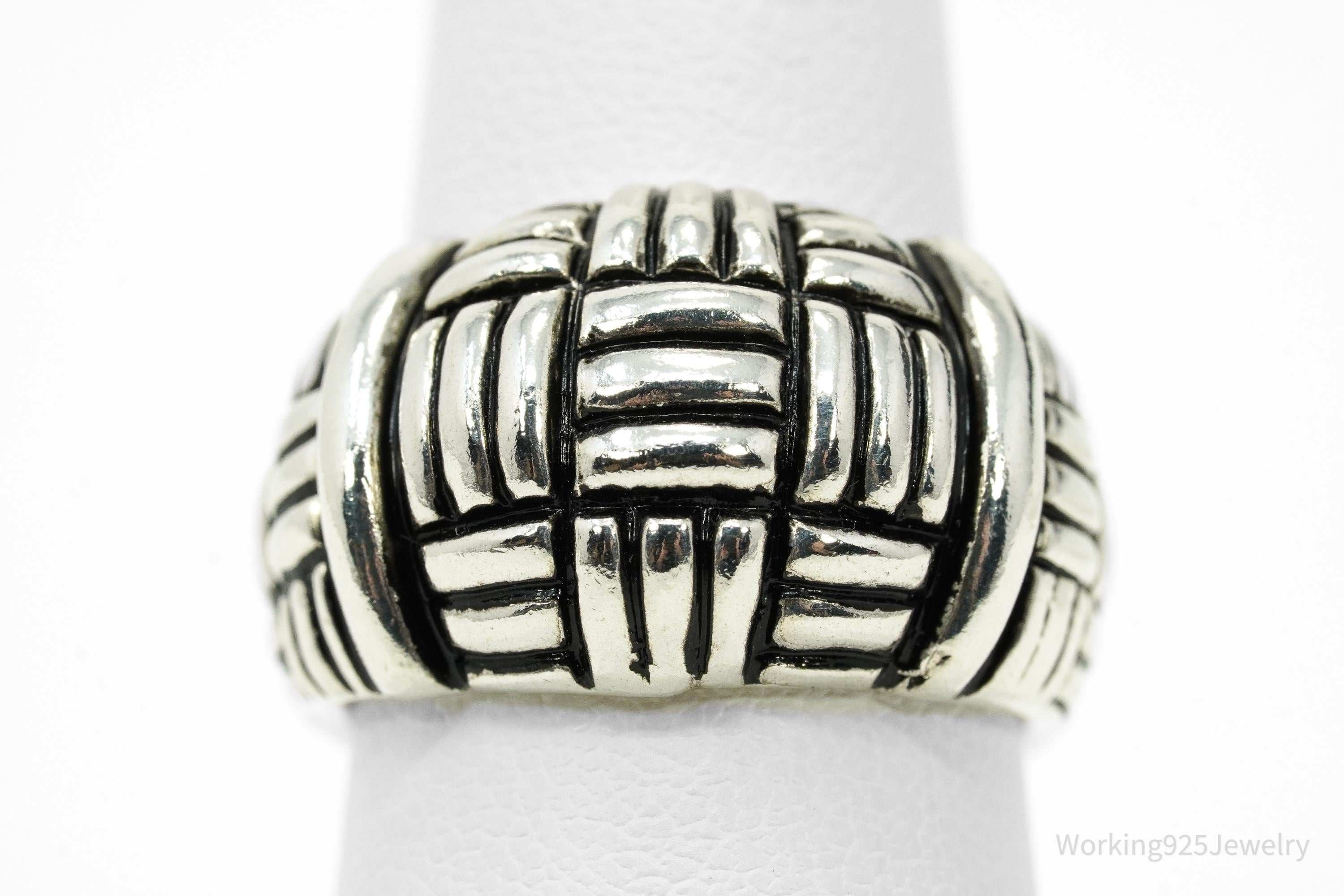 Vintage Joseph Esposito Sig Basket Weave Sterling Silver Band Ring - Size 6