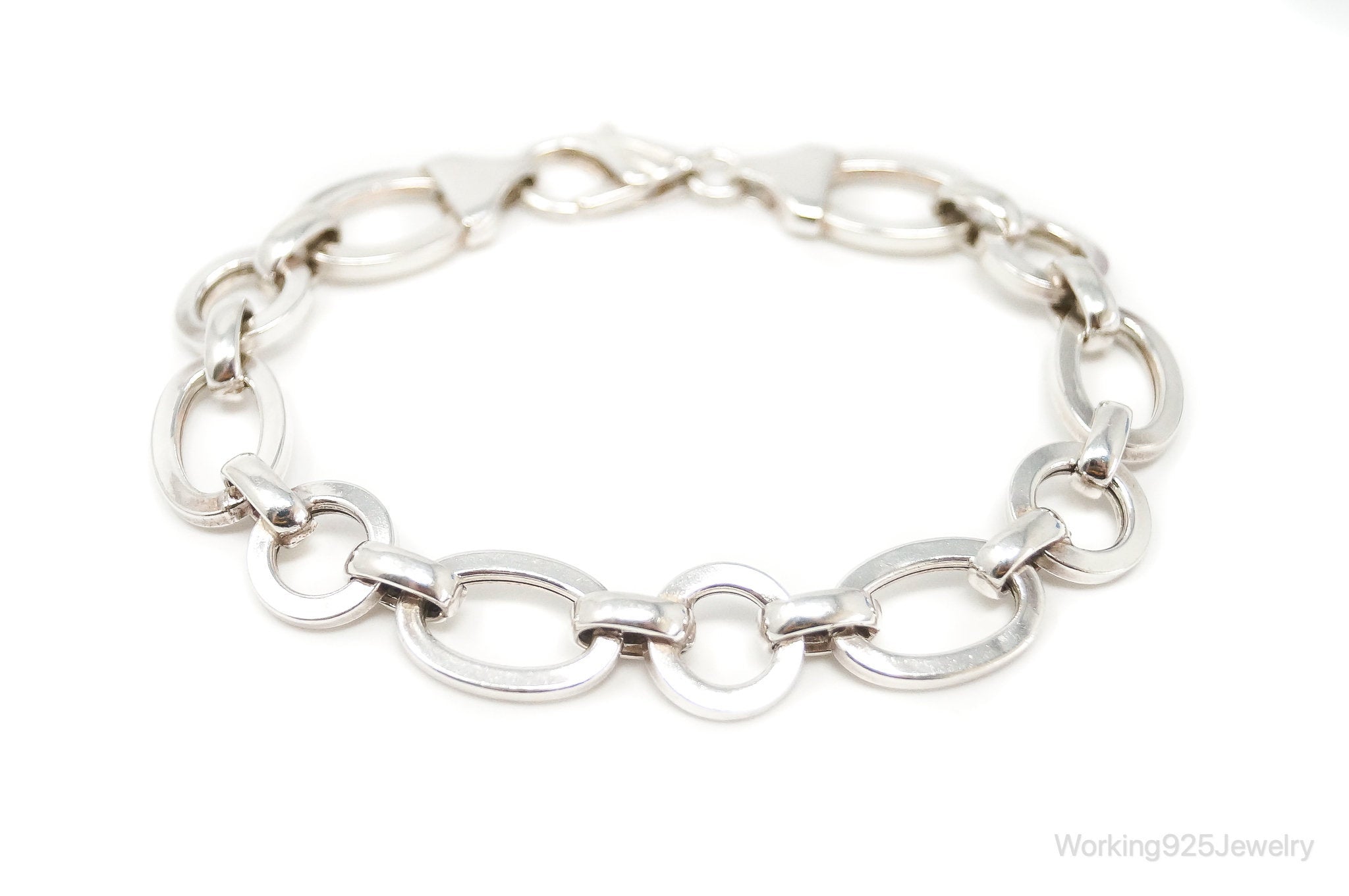 Vintage Italy Designer Oval Link Sterling Silver Bracelet